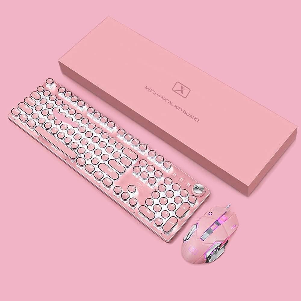 Combo Teclado y Ratón Mecánico Basaltech Rosa Retroiluminado