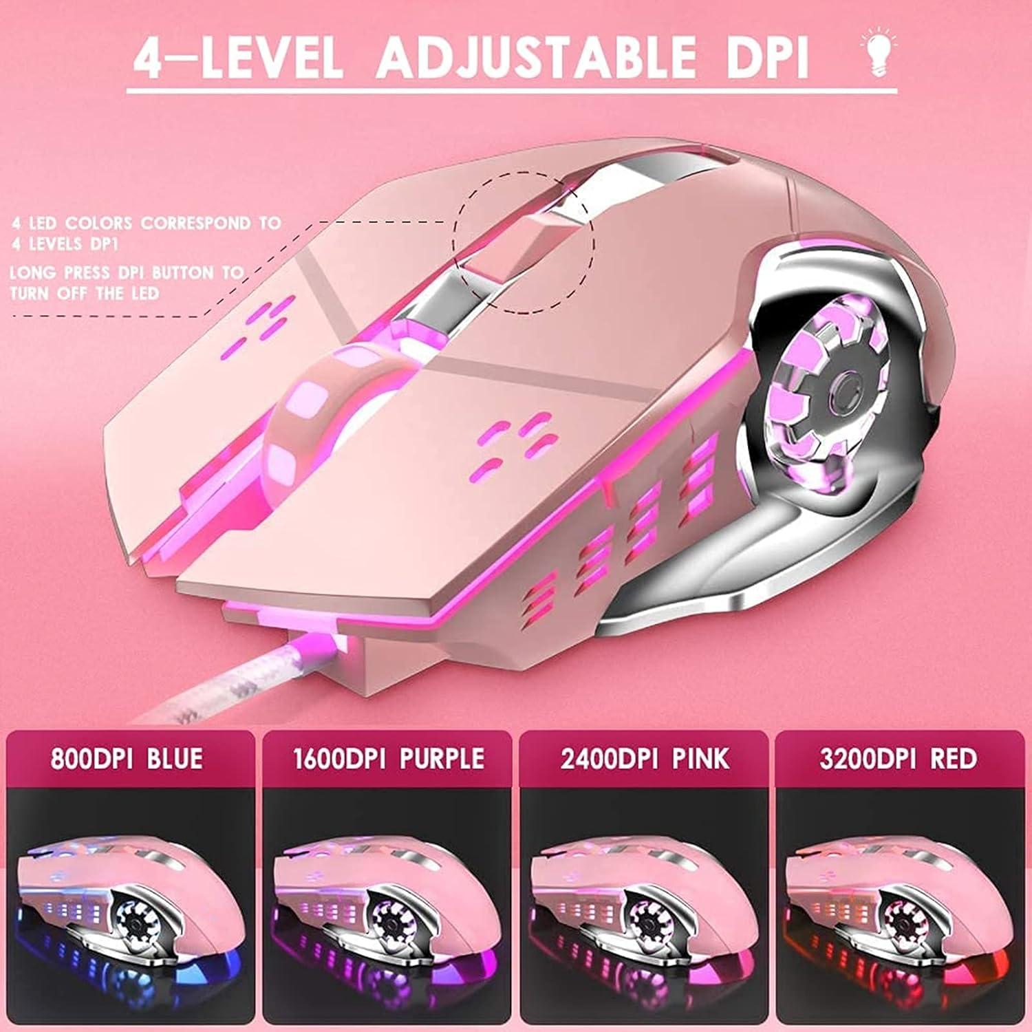 Combo Teclado y Ratón Mecánico Basaltech Rosa Retroiluminado