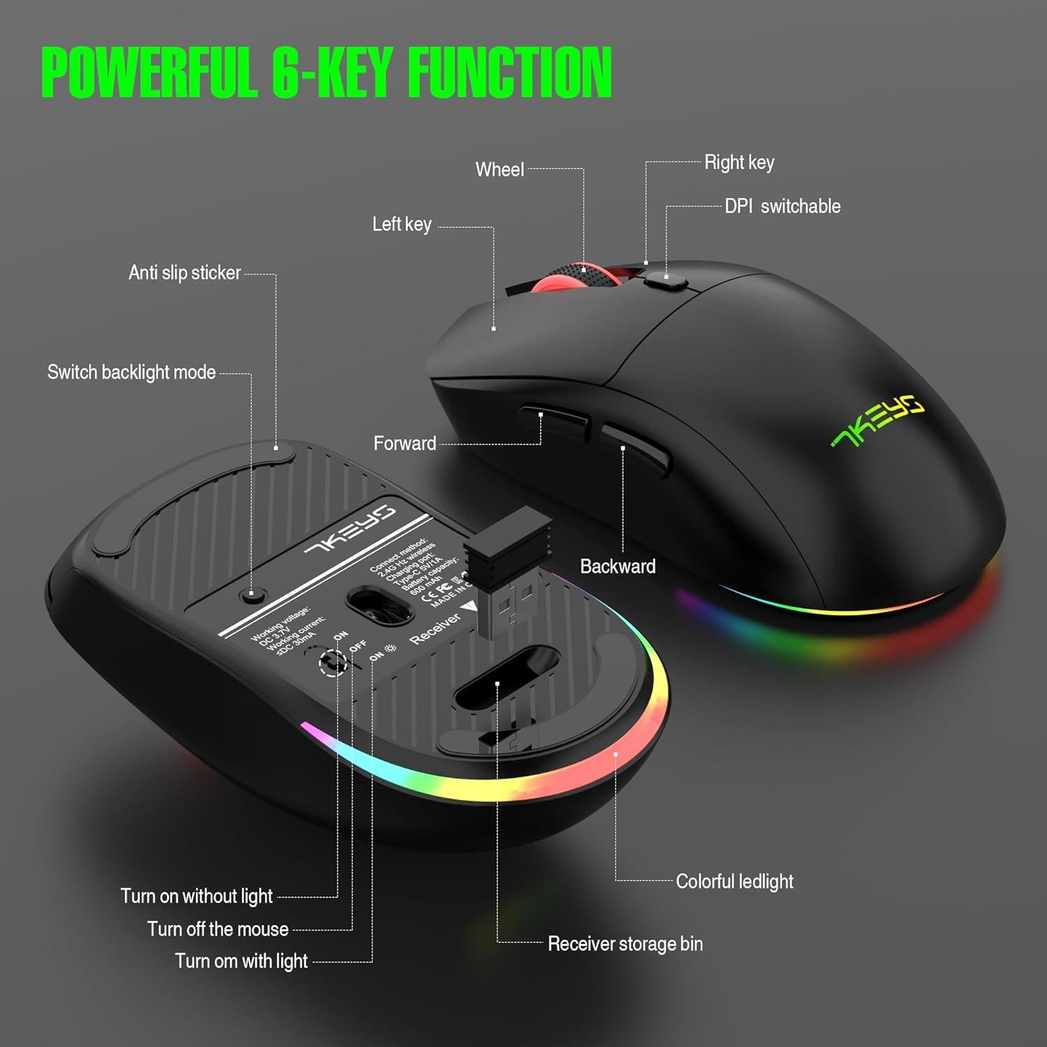 Combo Teclado y Ratón Inalámbricos 7KEYS RGB 3200 DPI