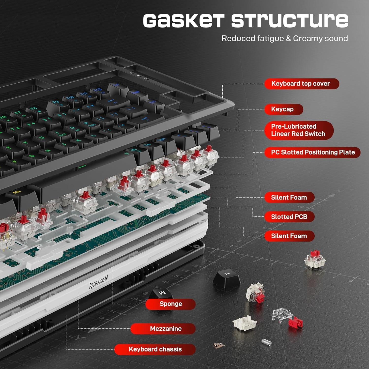 Teclado Mecánico Inalámbrico Redragon K713 RGB 75% 82 Teclas