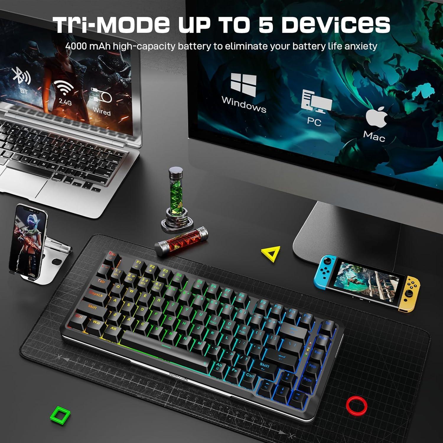 Teclado Mecánico Inalámbrico Redragon K713 RGB 75% 82 Teclas