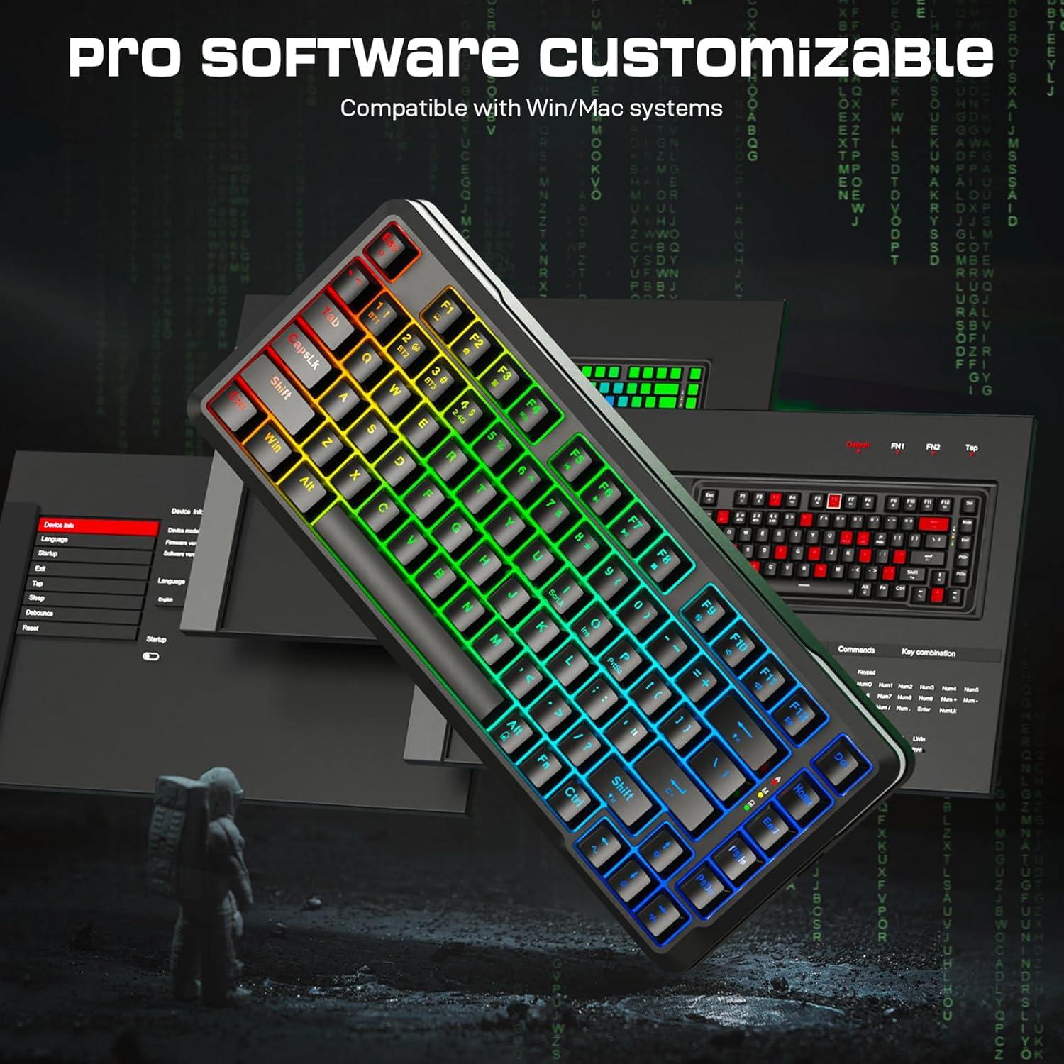 Teclado Mecánico Inalámbrico Redragon K713 RGB 75% 82 Teclas