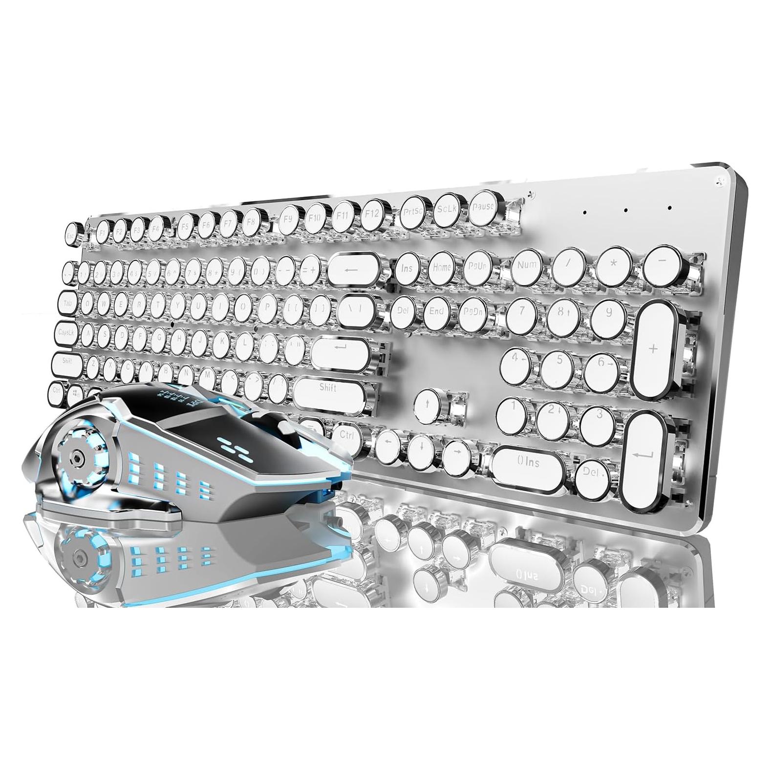 Combo Teclado y Ratón Inalámbrico EWEADN TK950 Retro Blanco