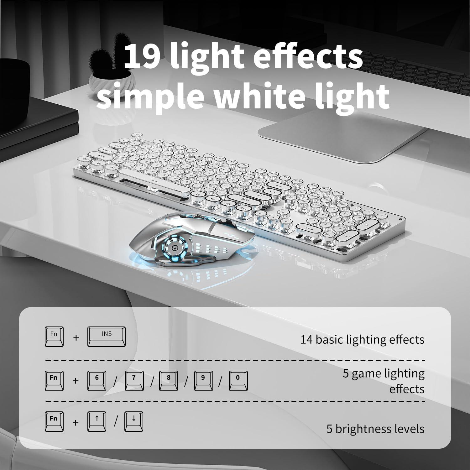 Combo Teclado y Ratón Inalámbrico EWEADN TK950 Retro Blanco
