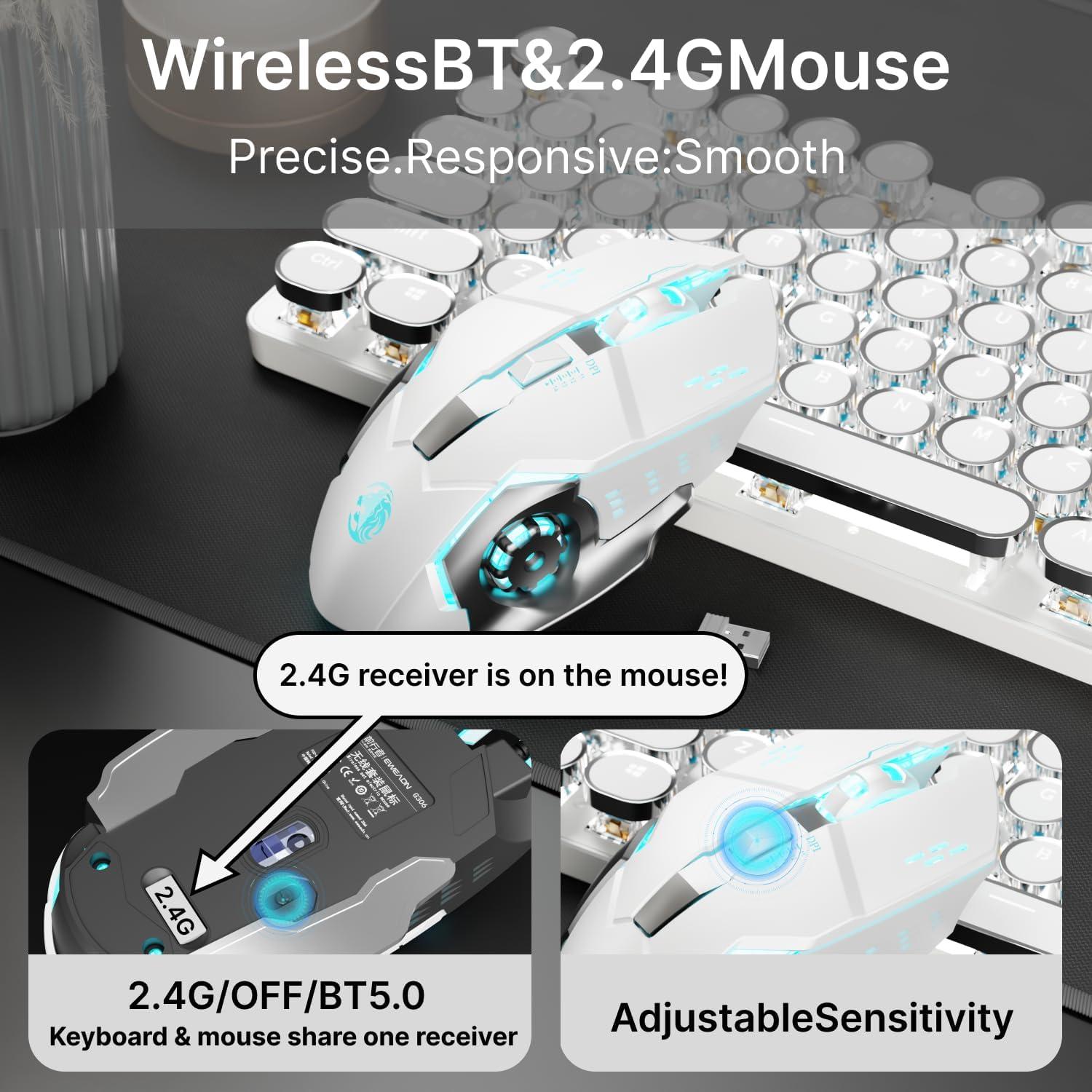 Combo Teclado y Ratón Inalámbrico EWEADN TK950 Retro Blanco