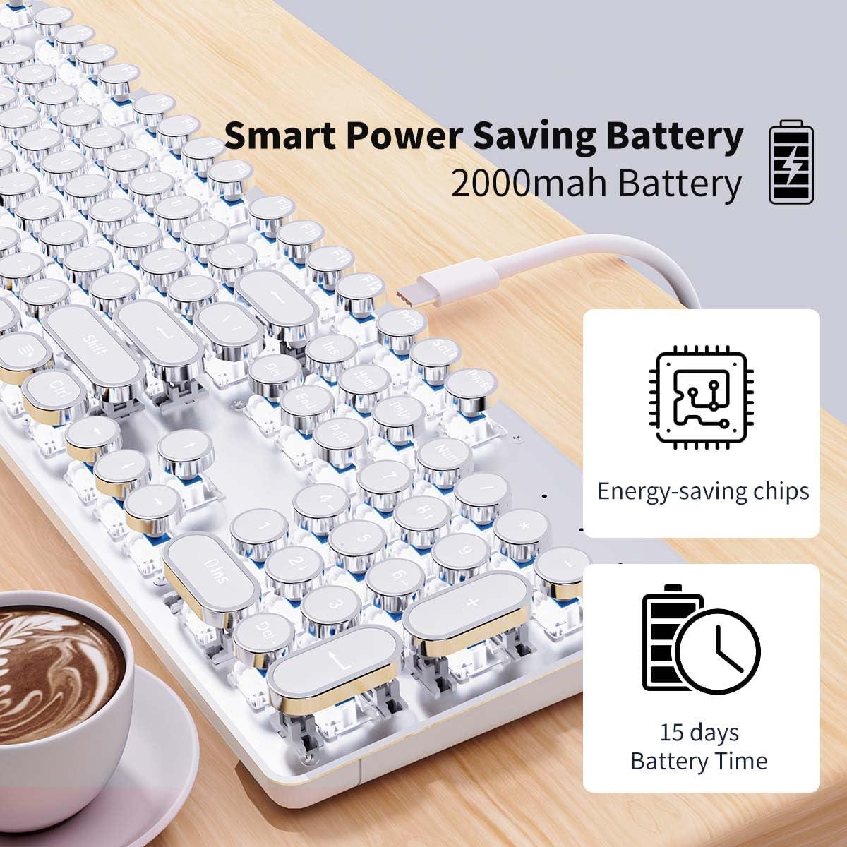 Combo Teclado y Ratón Inalámbrico EWEADN TK950 Retro Blanco