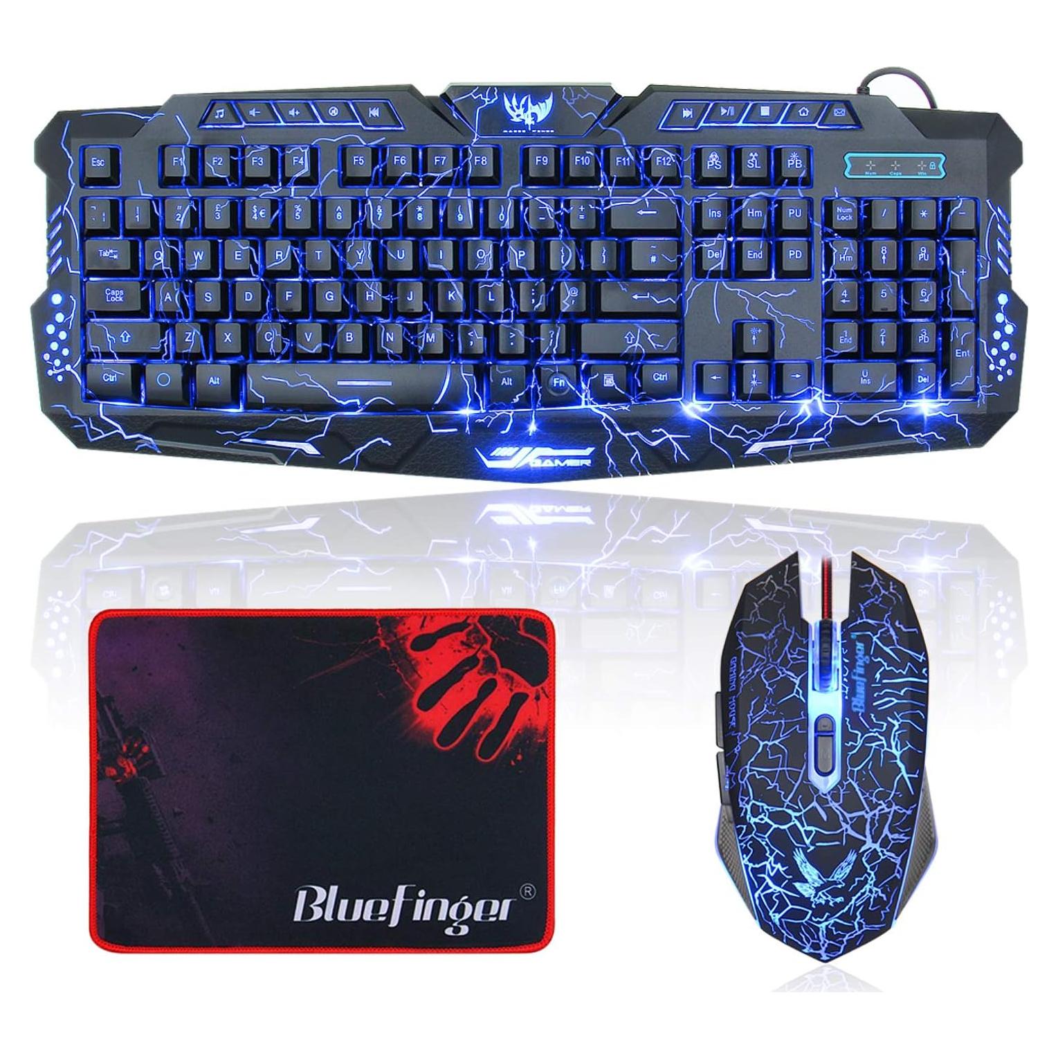 Combo Teclado y Ratón Gaming BlueFinger, Retroiluminado USB