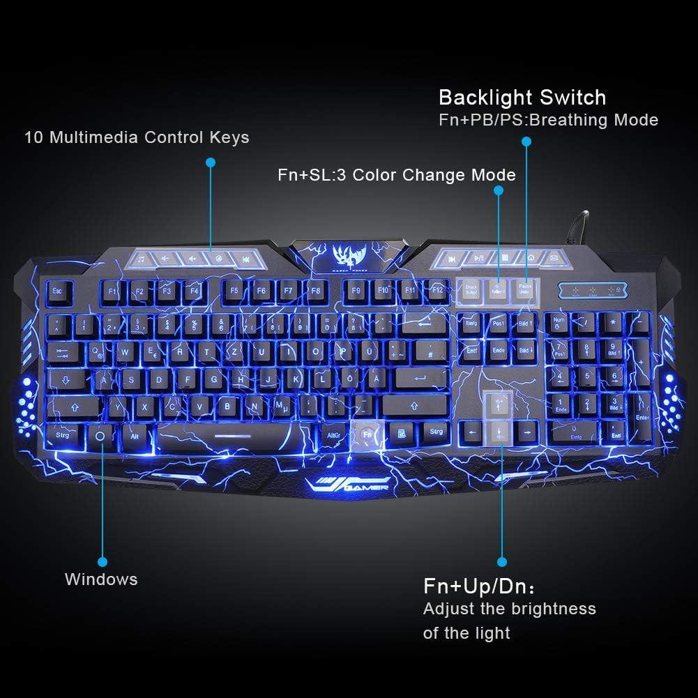 Combo Teclado y Ratón Gaming BlueFinger, Retroiluminado USB