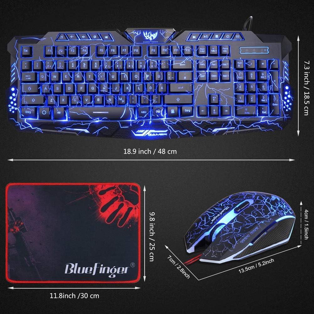 Combo Teclado y Ratón Gaming BlueFinger, Retroiluminado USB