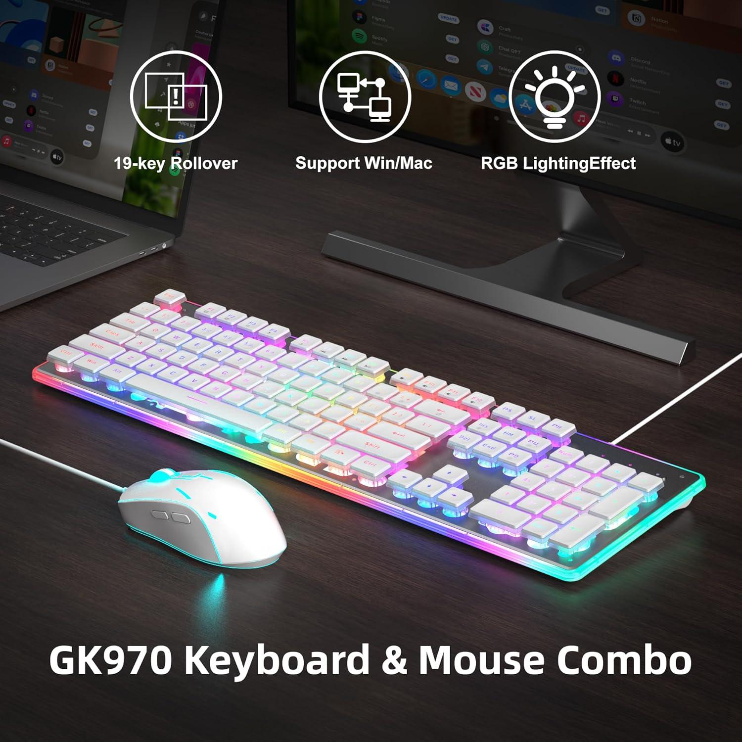 Combo Teclado y Ratón Gaming Camiysn Blanco 104 Teclas RGB