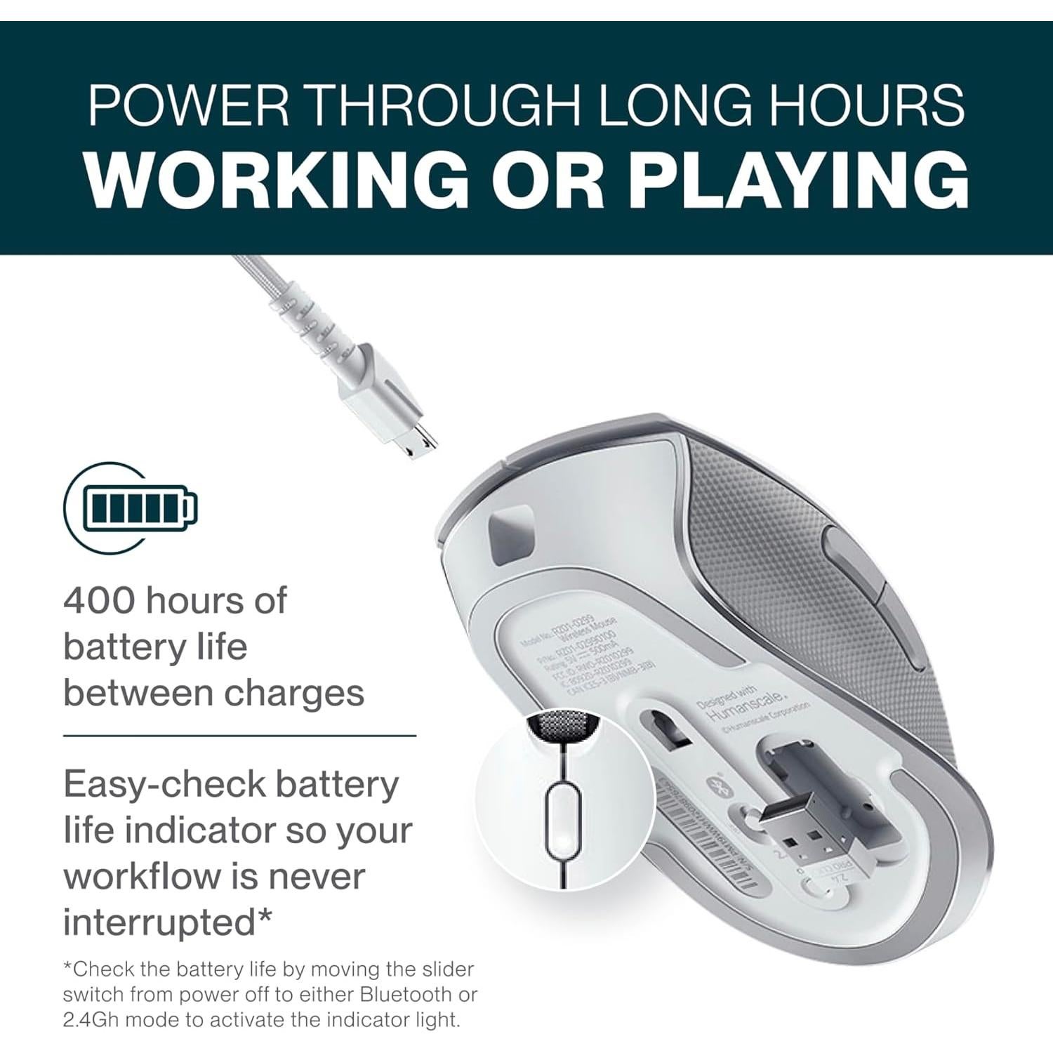 Ratón Ergonómico Bluetooth Humanscale ProClick Blanco 8 Botones