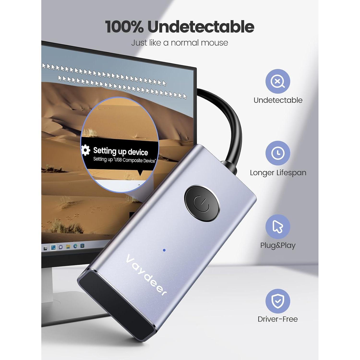 Vaydeer Mouse Jiggler USB Metálico S4 con Interruptor ON/OFF