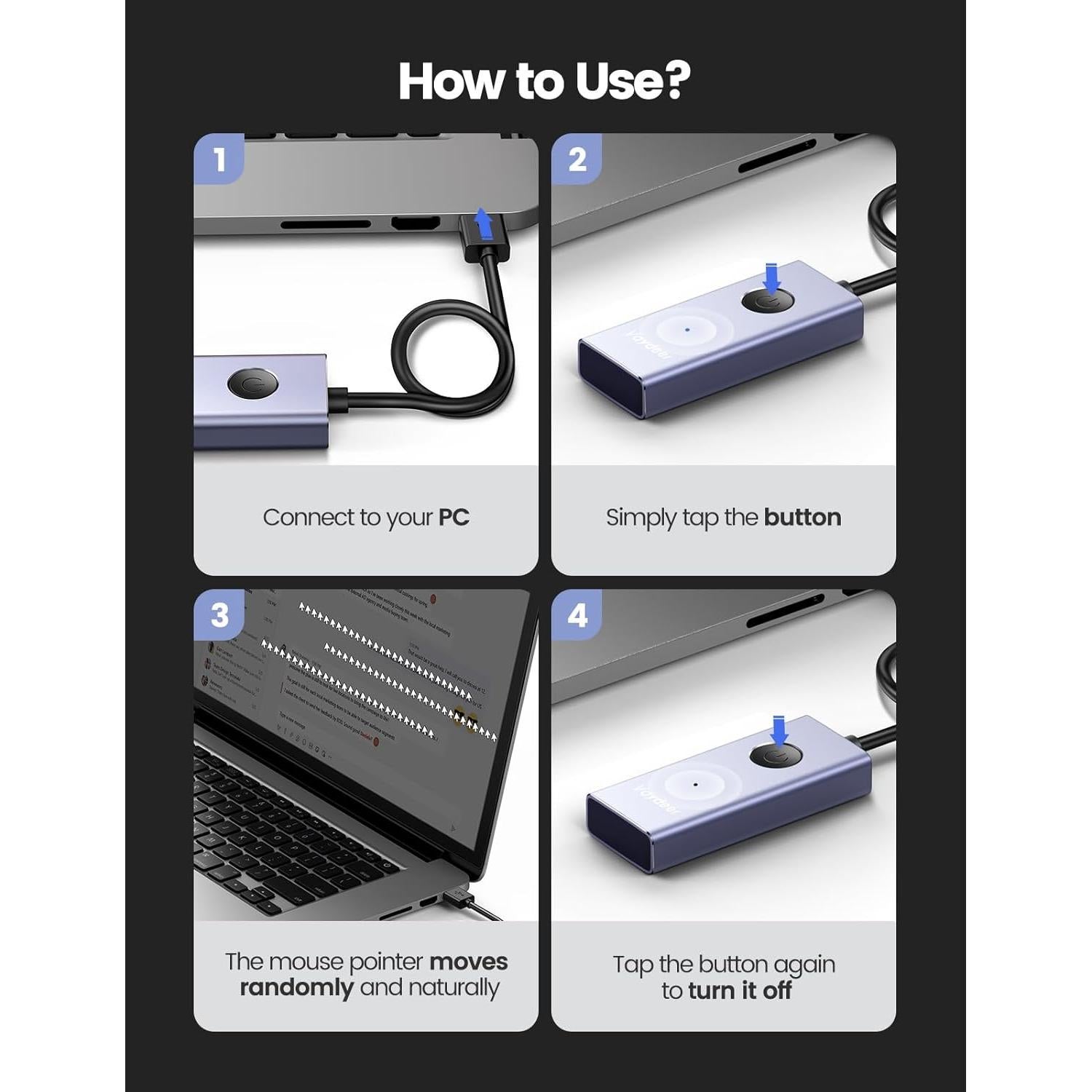 Vaydeer Mouse Jiggler USB Metálico S4 con Interruptor ON/OFF