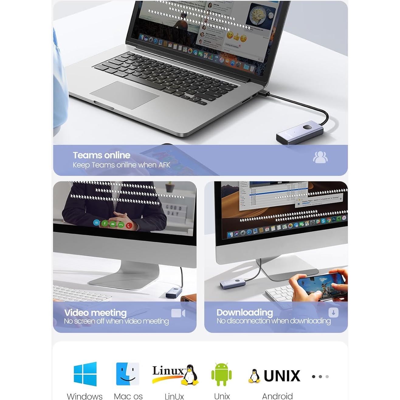 Vaydeer Mouse Jiggler USB Metálico S4 con Interruptor ON/OFF