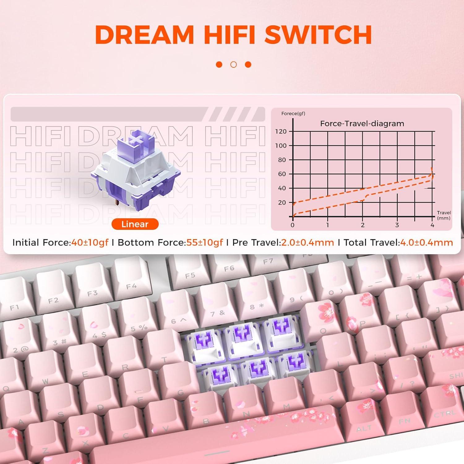 Teclado Mecánico Inalámbrico DAREU EK75PRO Sakura Pink 75%