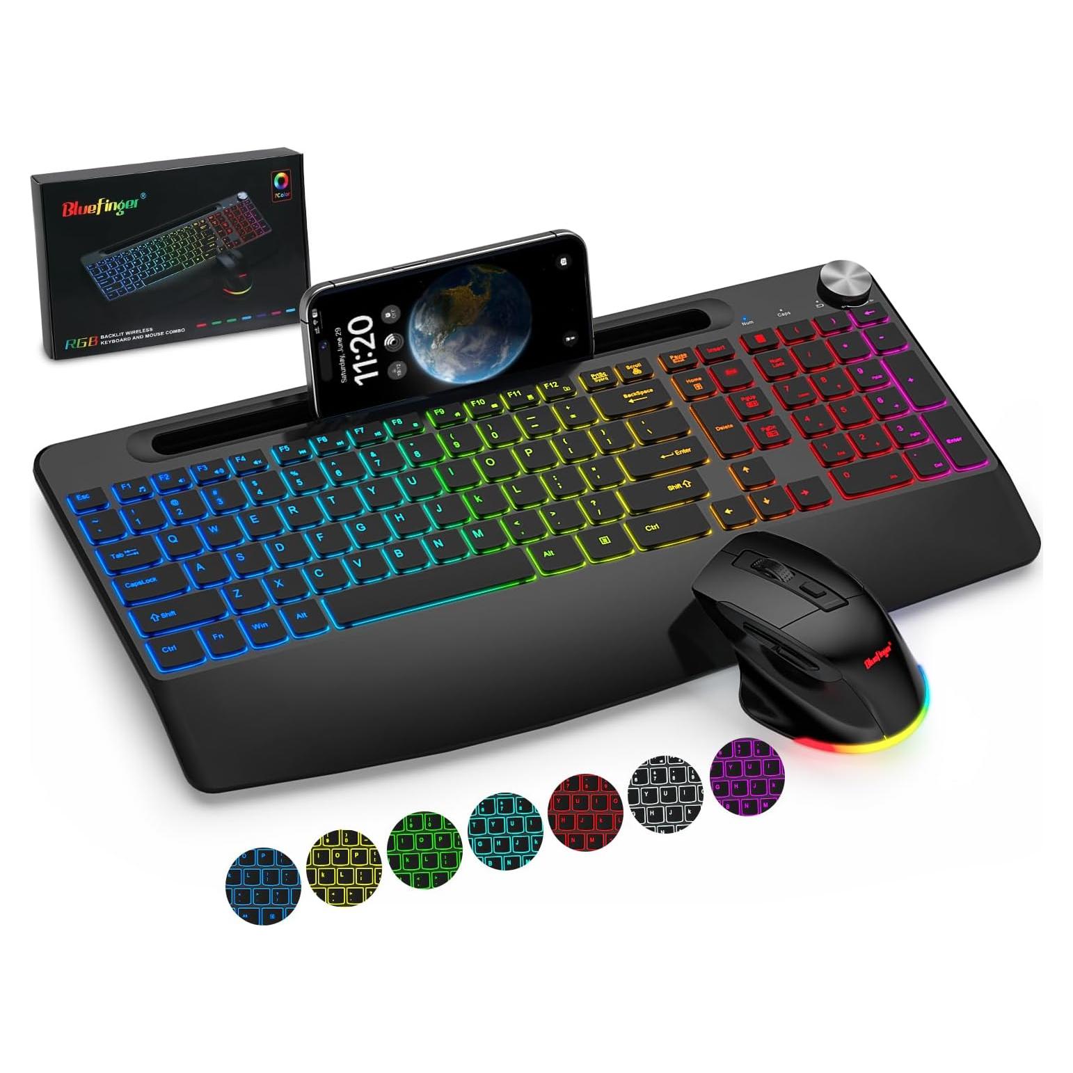 Combo Teclado y Ratón Inalámbrico BlueFinger Ergonómico RGB