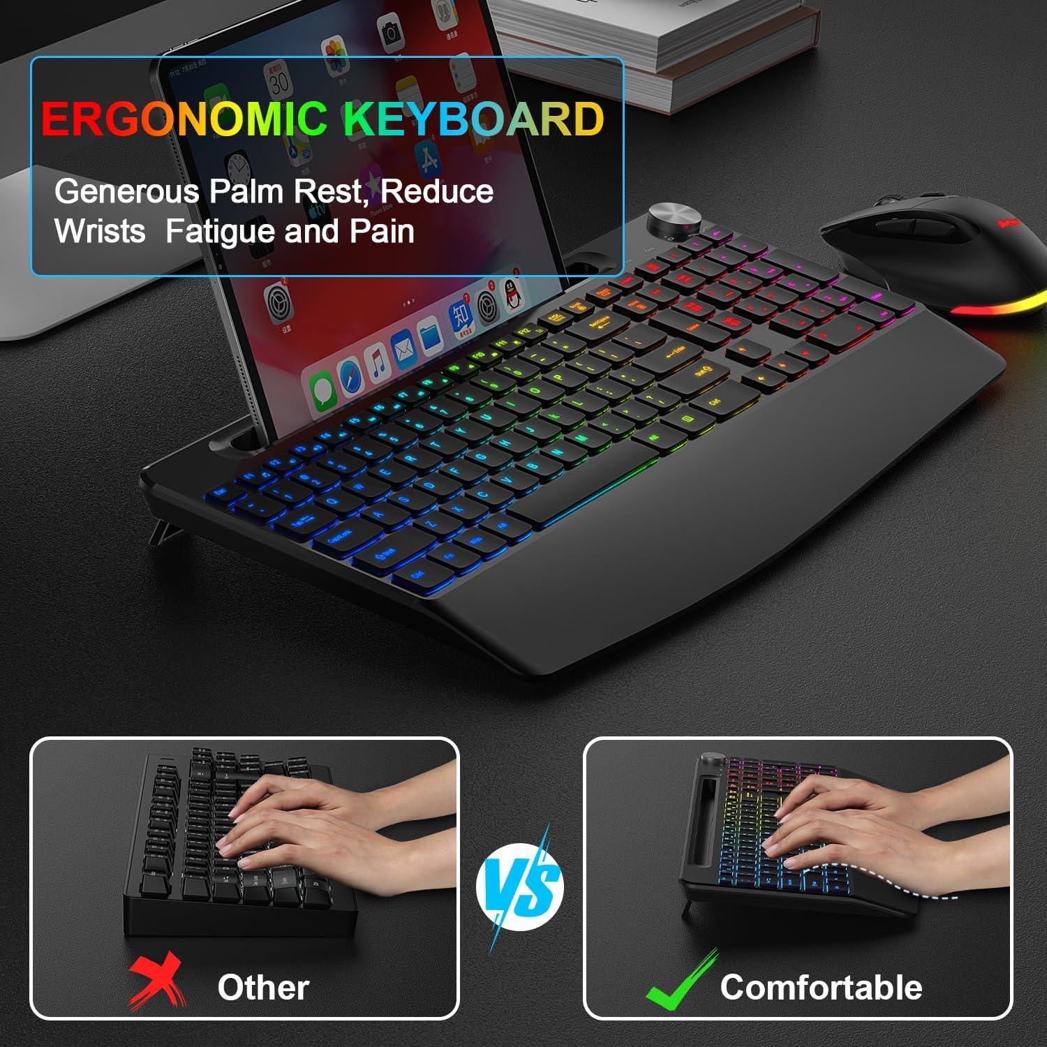 Combo Teclado y Ratón Inalámbrico BlueFinger Ergonómico RGB