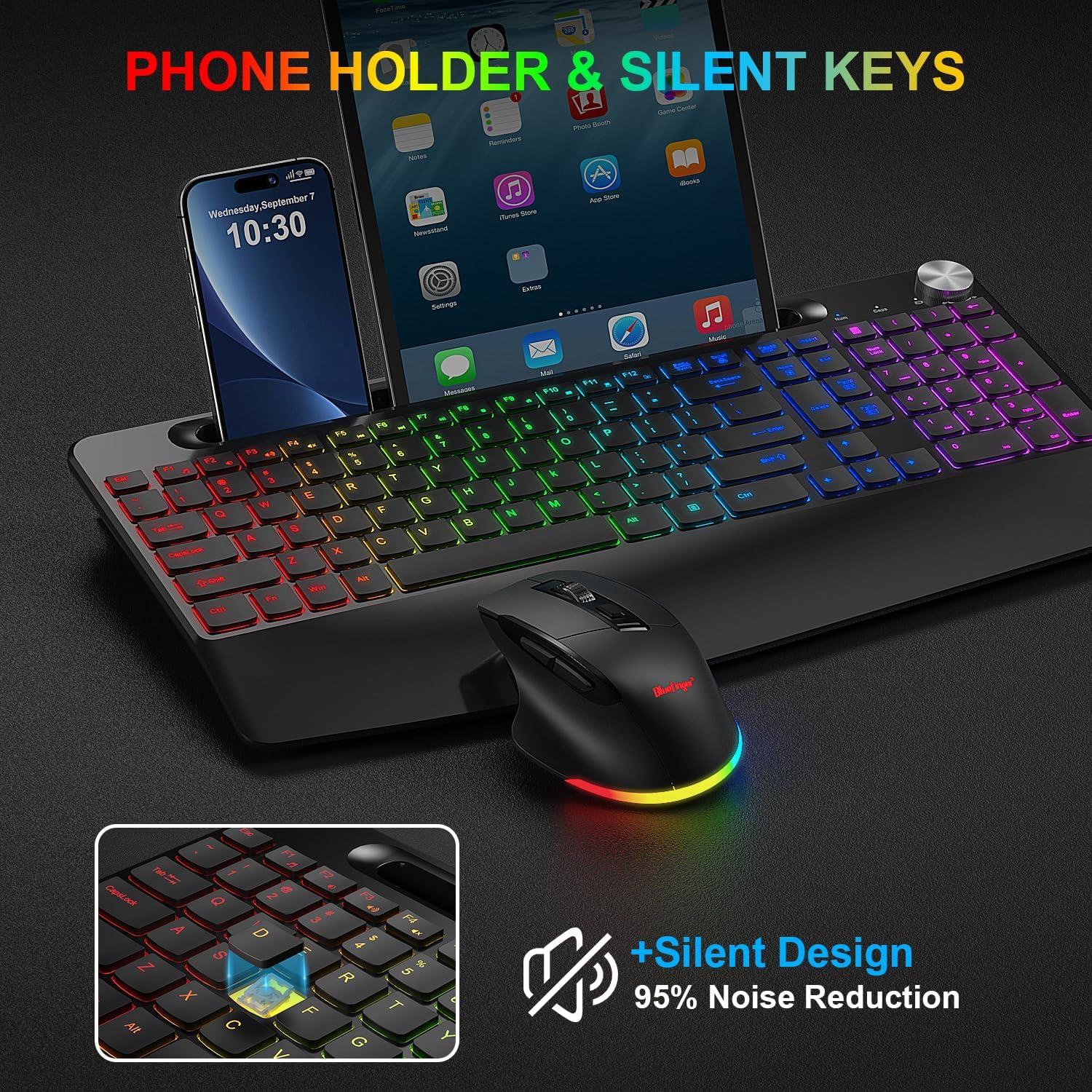 Combo Teclado y Ratón Inalámbrico BlueFinger Ergonómico RGB