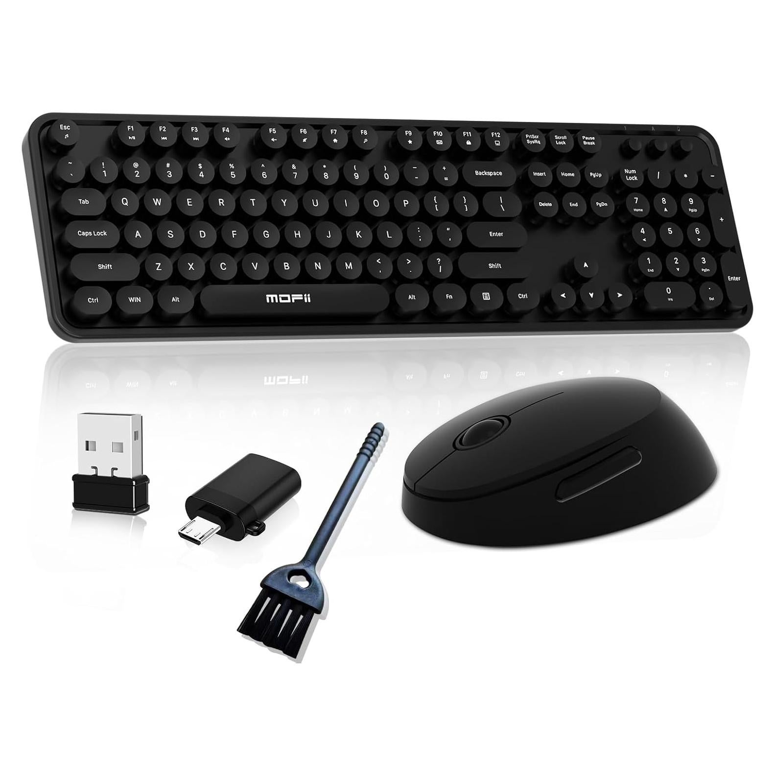 Teclado y Ratón Inalámbricos COOFUN Retro 104 Teclas Ergonómico Negro