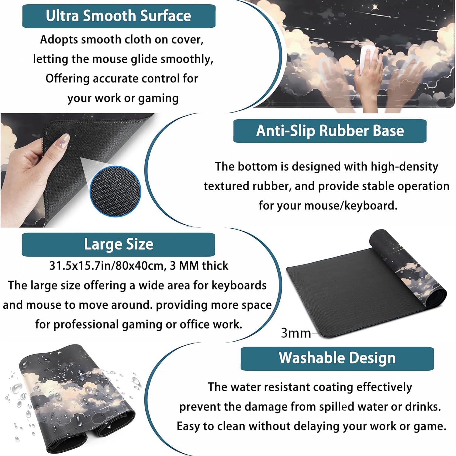 Alfombrilla de Escritorio XXL Mechanical Cattle Nube Negra 80x40cm