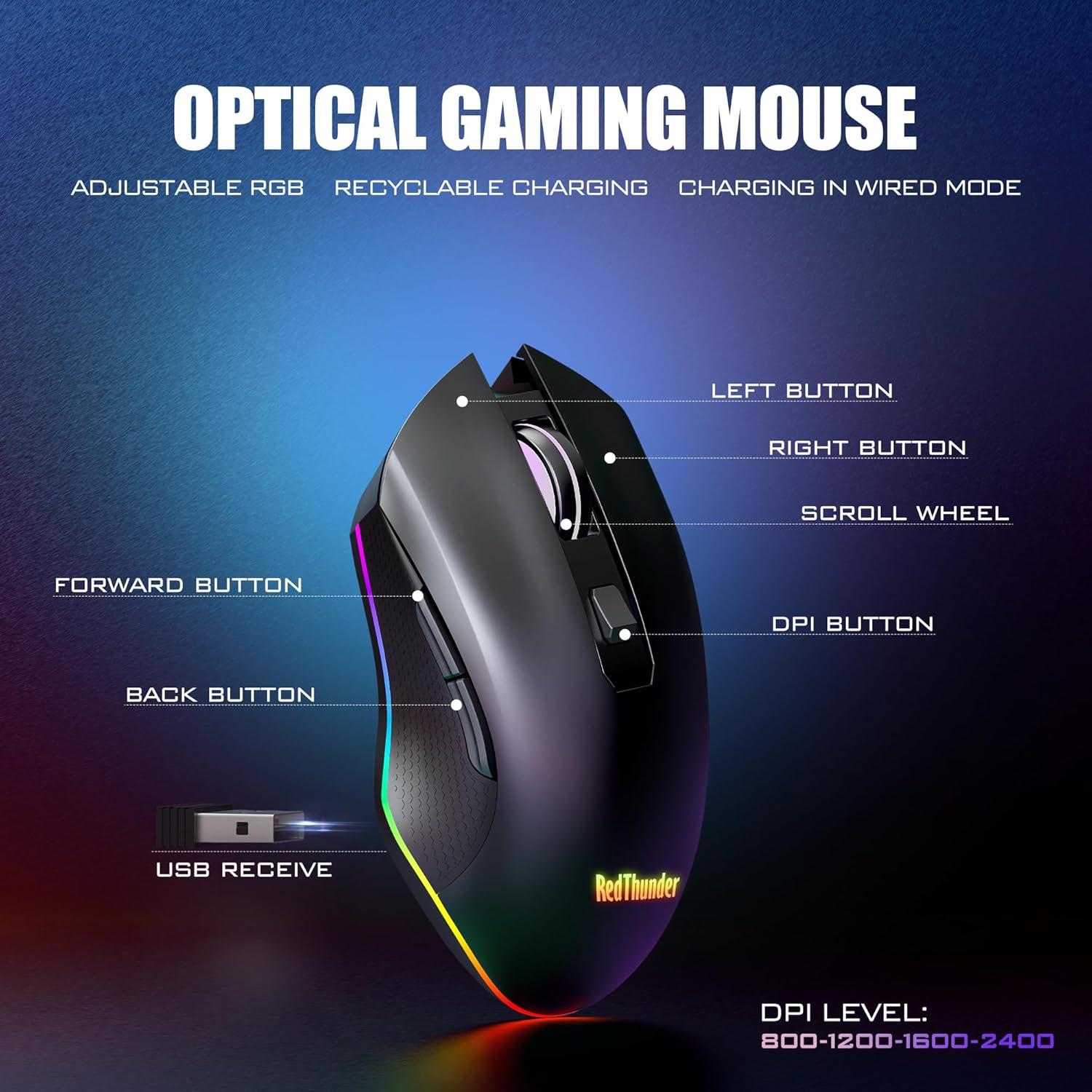 Combo Teclado y Ratón Inalámbricos RedThunder K20 TKL RGB