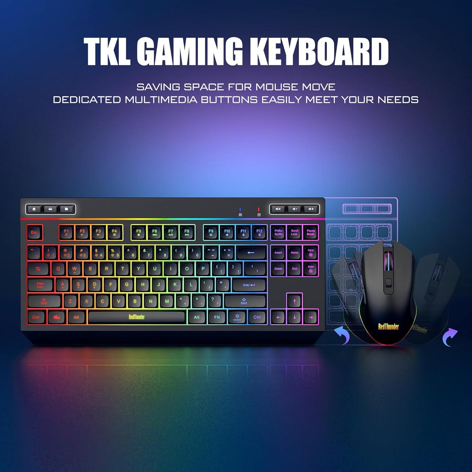 Combo Teclado y Ratón Inalámbricos RedThunder K20 TKL RGB