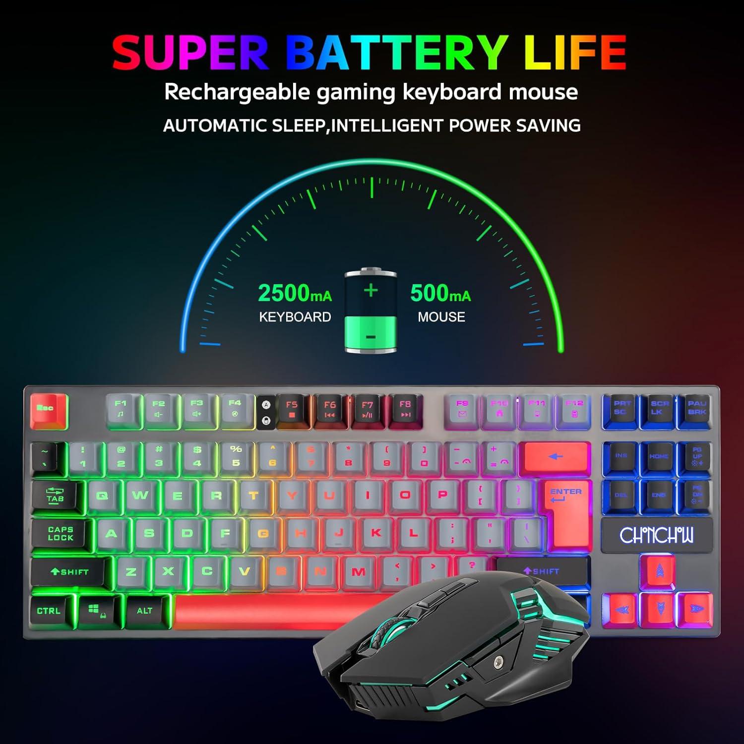 Conjunto Teclado y Ratón Inalámbrico CHONCHOW RGB 87 Teclas