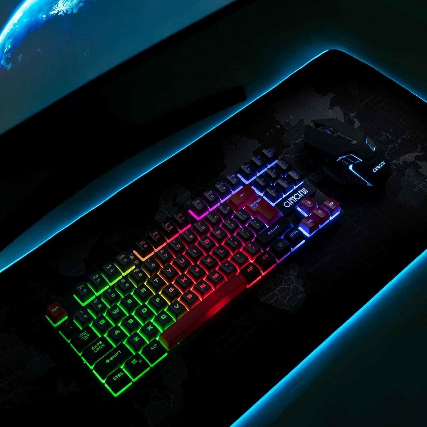Conjunto Teclado y Ratón Inalámbrico CHONCHOW RGB 87 Teclas