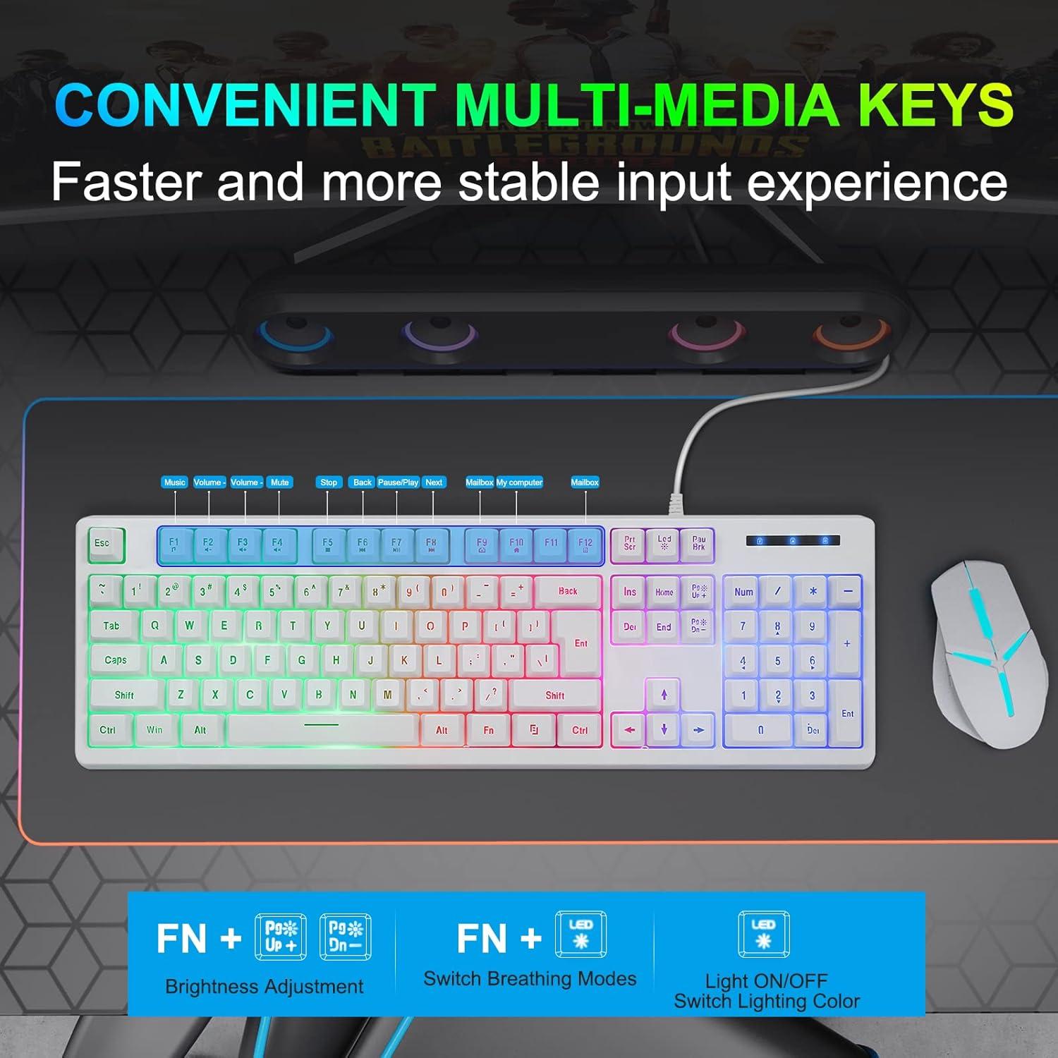 Teclado Gaming HUO JI CQ104 Blanco USB Retroiluminado LED