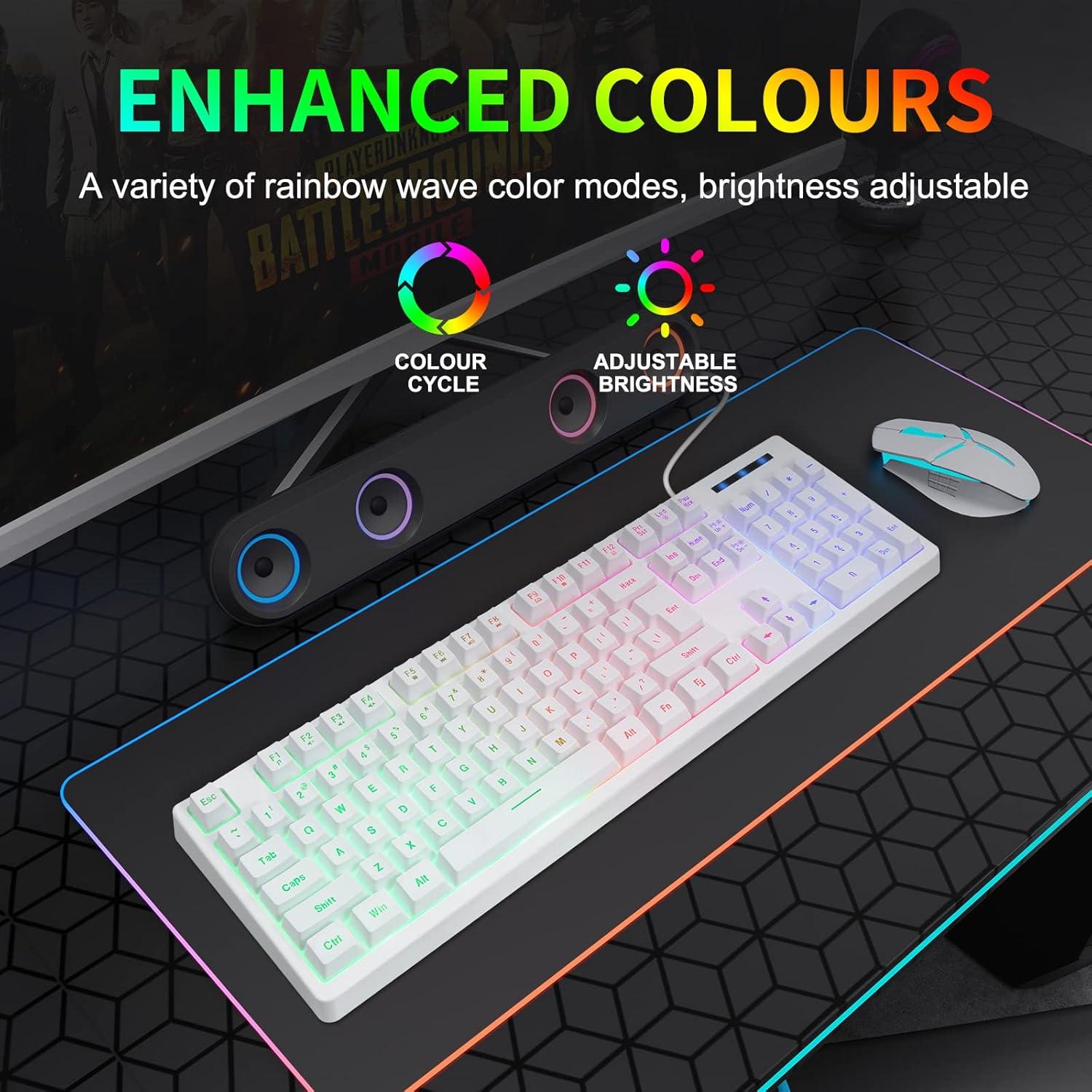 Teclado Gaming HUO JI CQ104 Blanco USB Retroiluminado LED