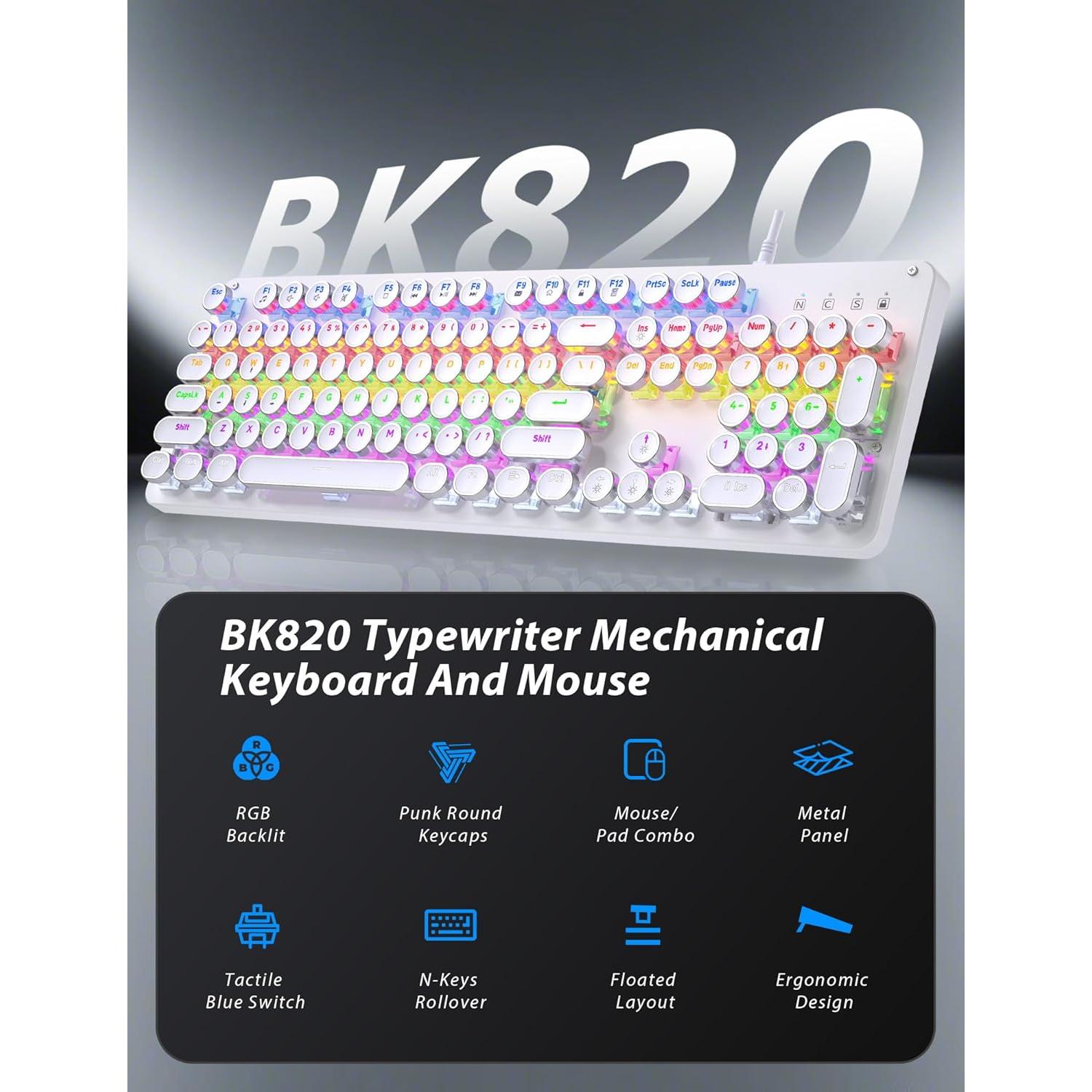 Combo Teclado Mecánico Retro Tipo Máquina + Ratón RGB Taiahiro