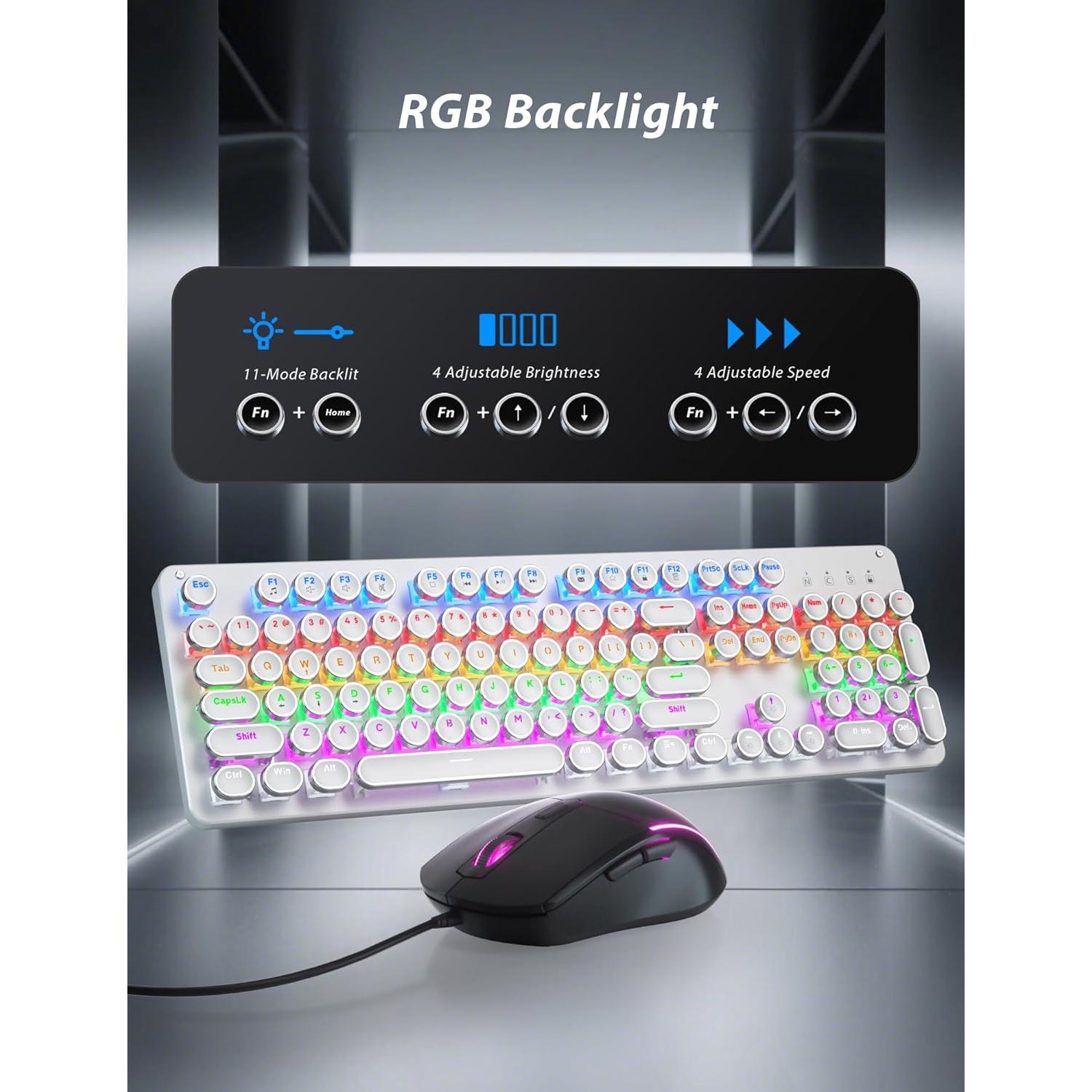 Combo Teclado Mecánico Retro Tipo Máquina + Ratón RGB Taiahiro