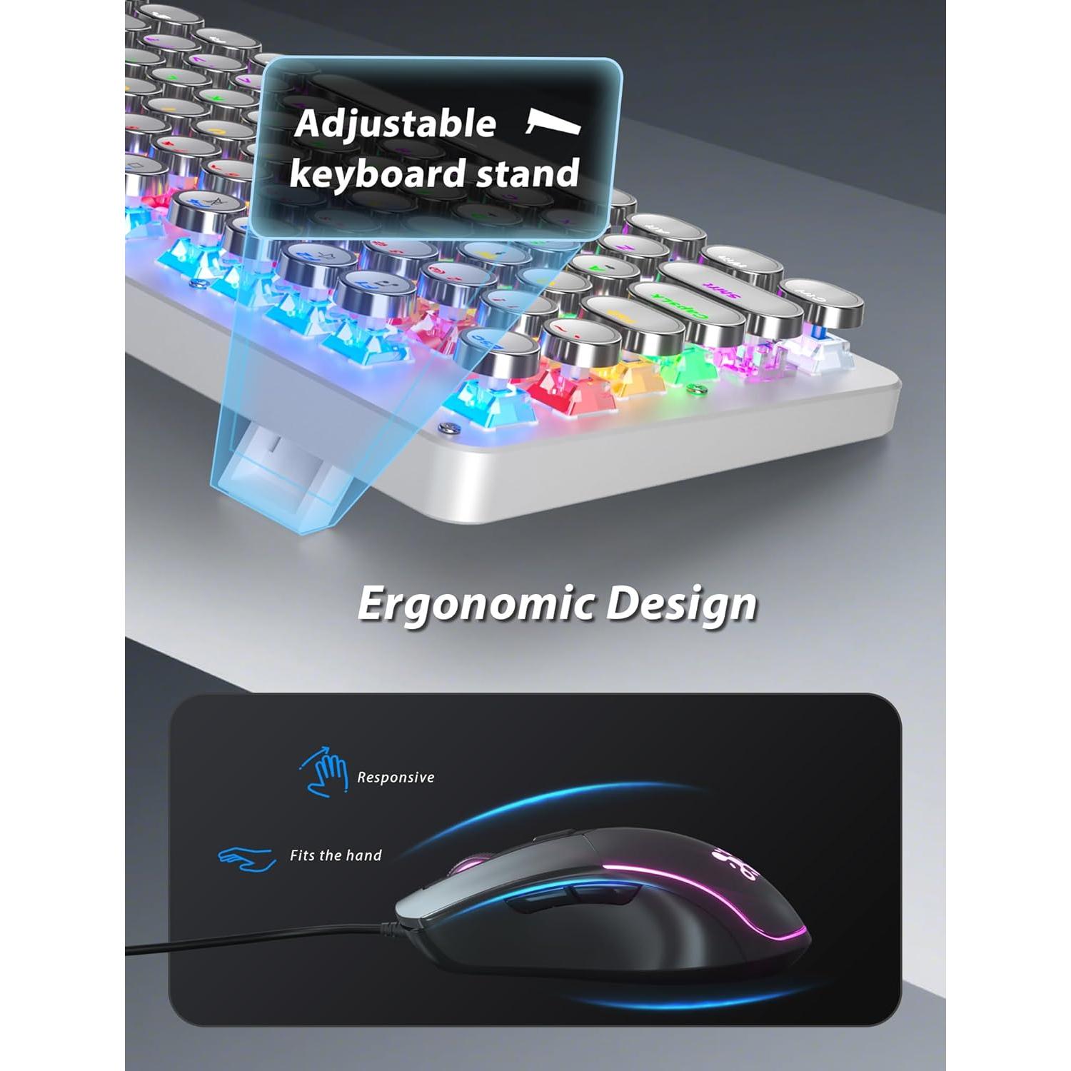 Combo Teclado Mecánico Retro Tipo Máquina + Ratón RGB Taiahiro