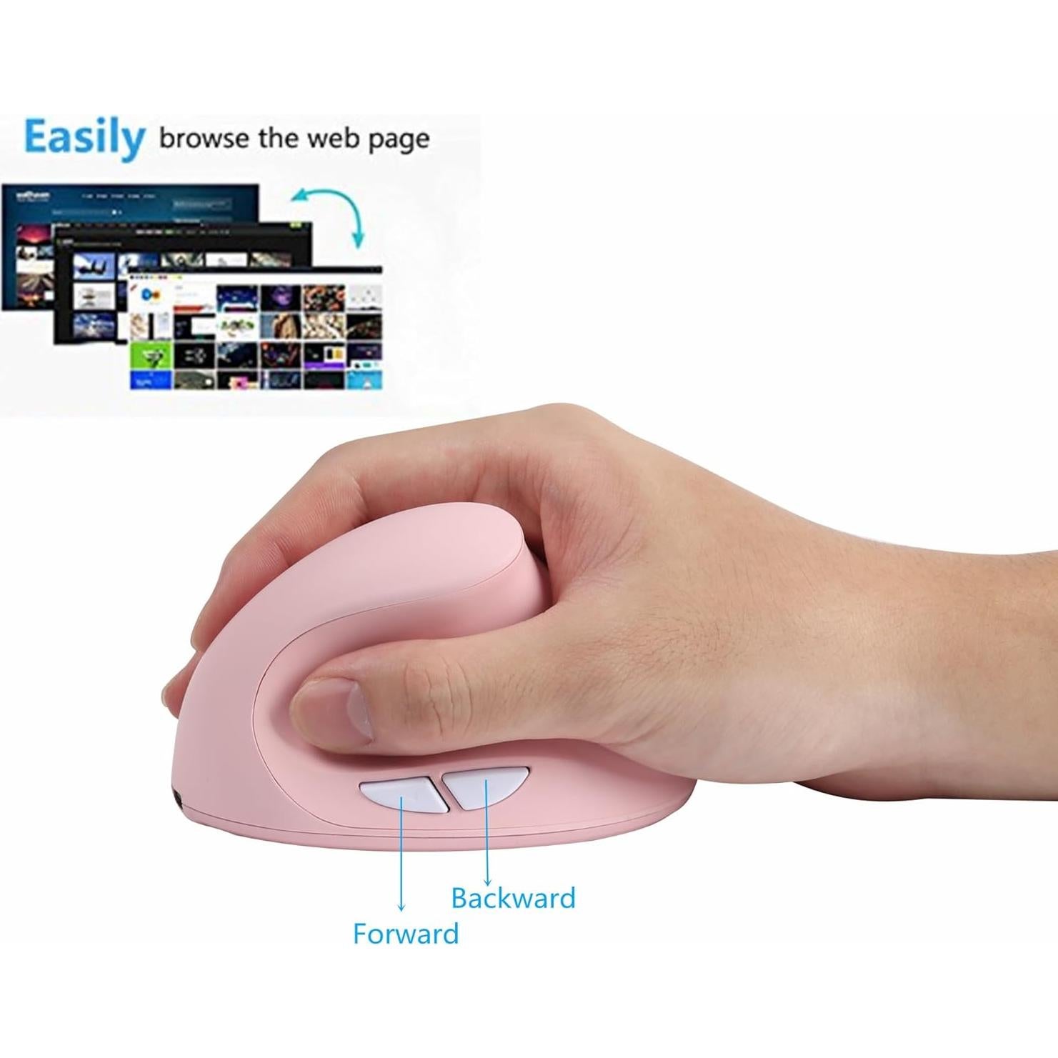 Ratón Ergonómico Inalámbrico VicTsing Rosa Recargable 1600DPI