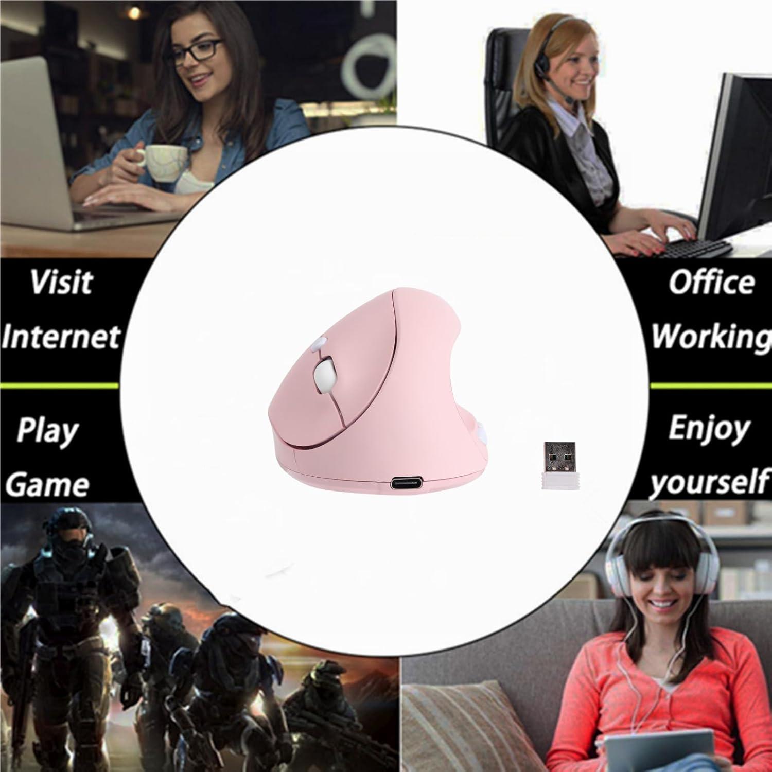 Ratón Ergonómico Inalámbrico VicTsing Rosa Recargable 1600DPI