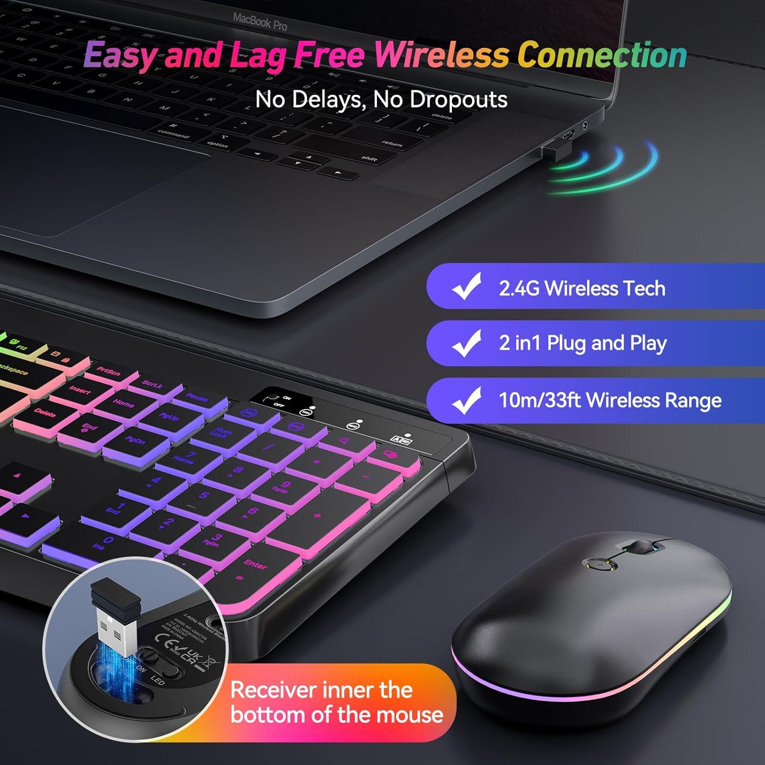 Combo Teclado y Ratón Inalámbrico RGB EarlyLit - Ergonómico