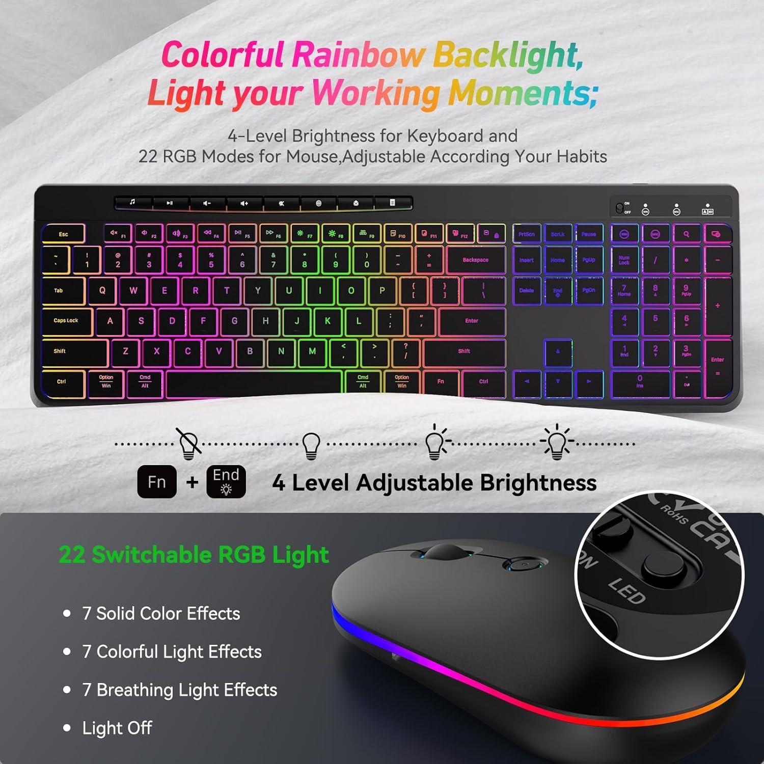 Combo Teclado y Ratón Inalámbrico RGB EarlyLit - Ergonómico