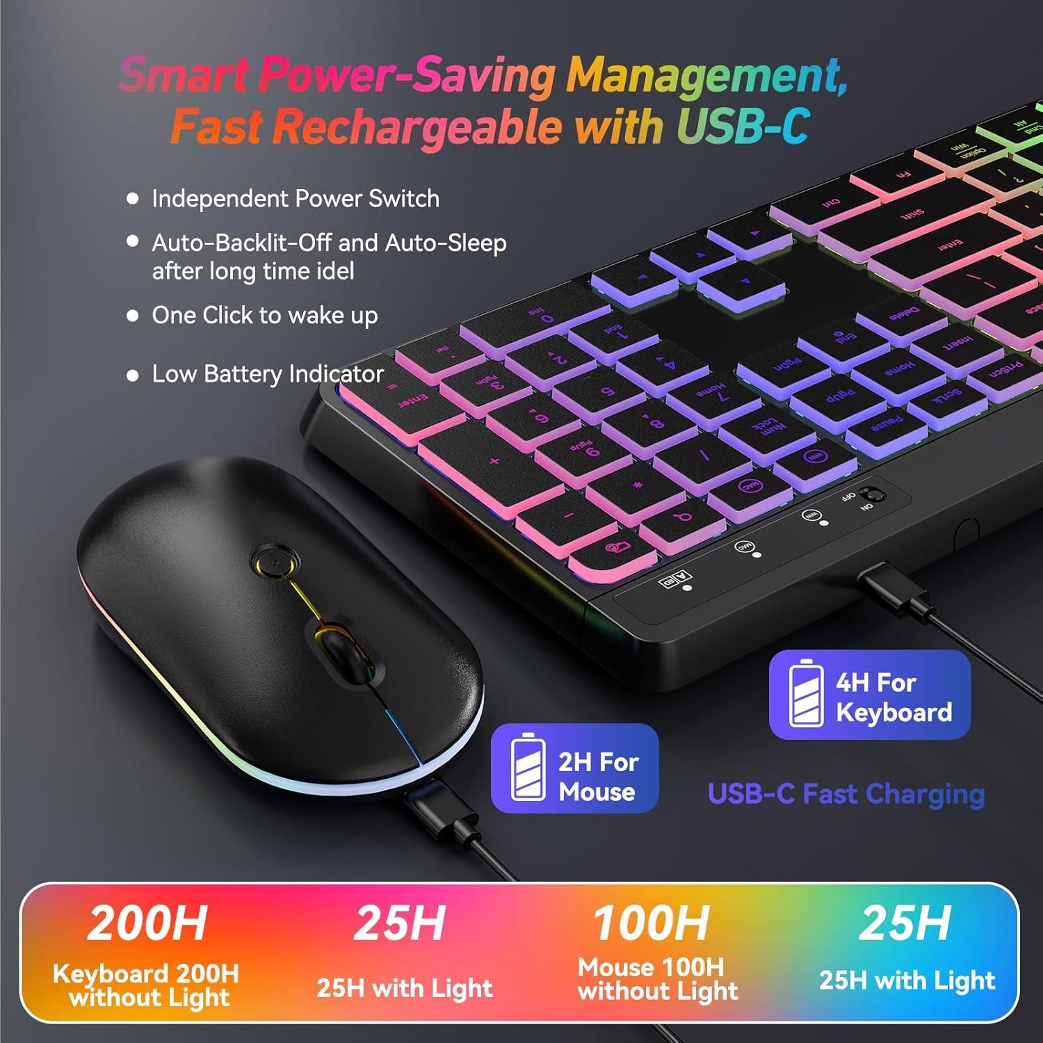 Combo Teclado y Ratón Inalámbrico RGB EarlyLit - Ergonómico