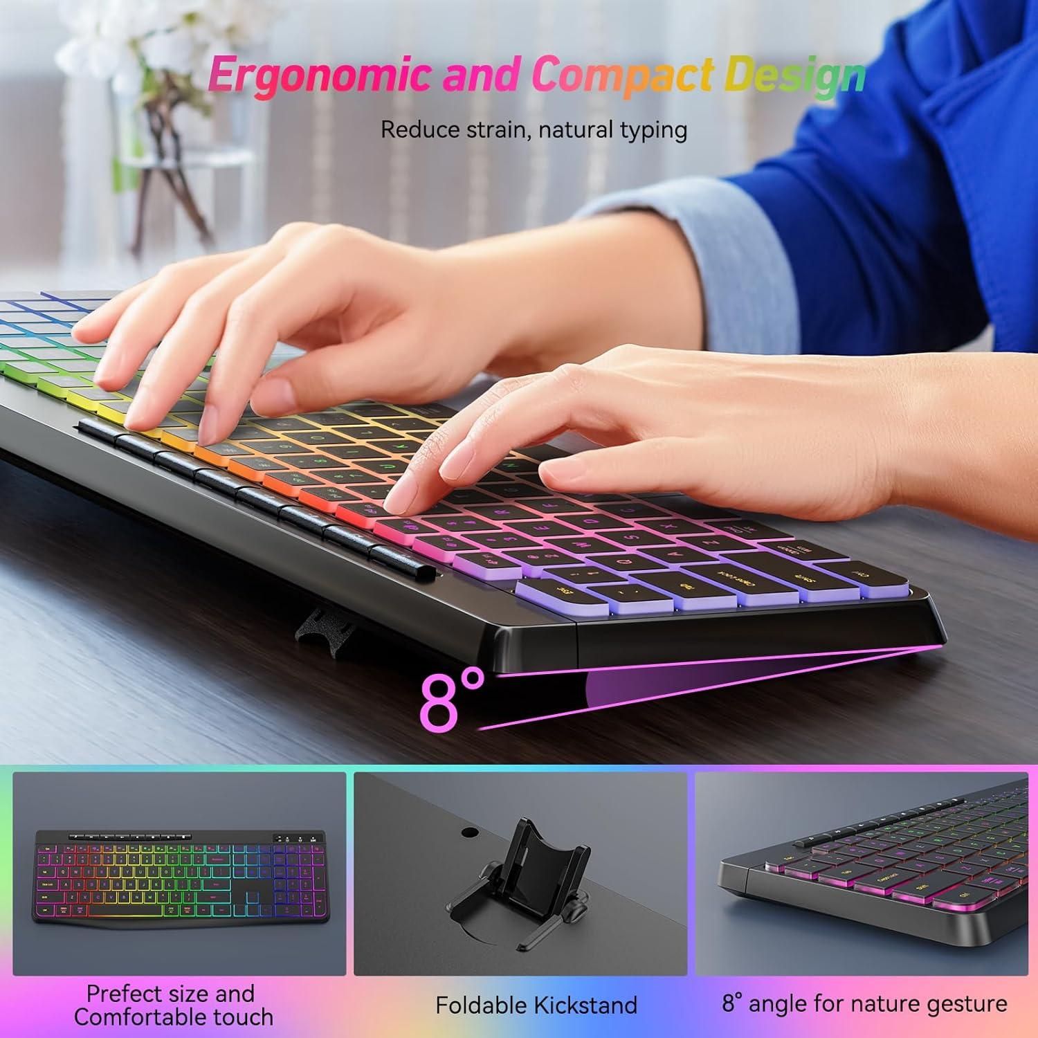Combo Teclado y Ratón Inalámbrico RGB EarlyLit - Ergonómico