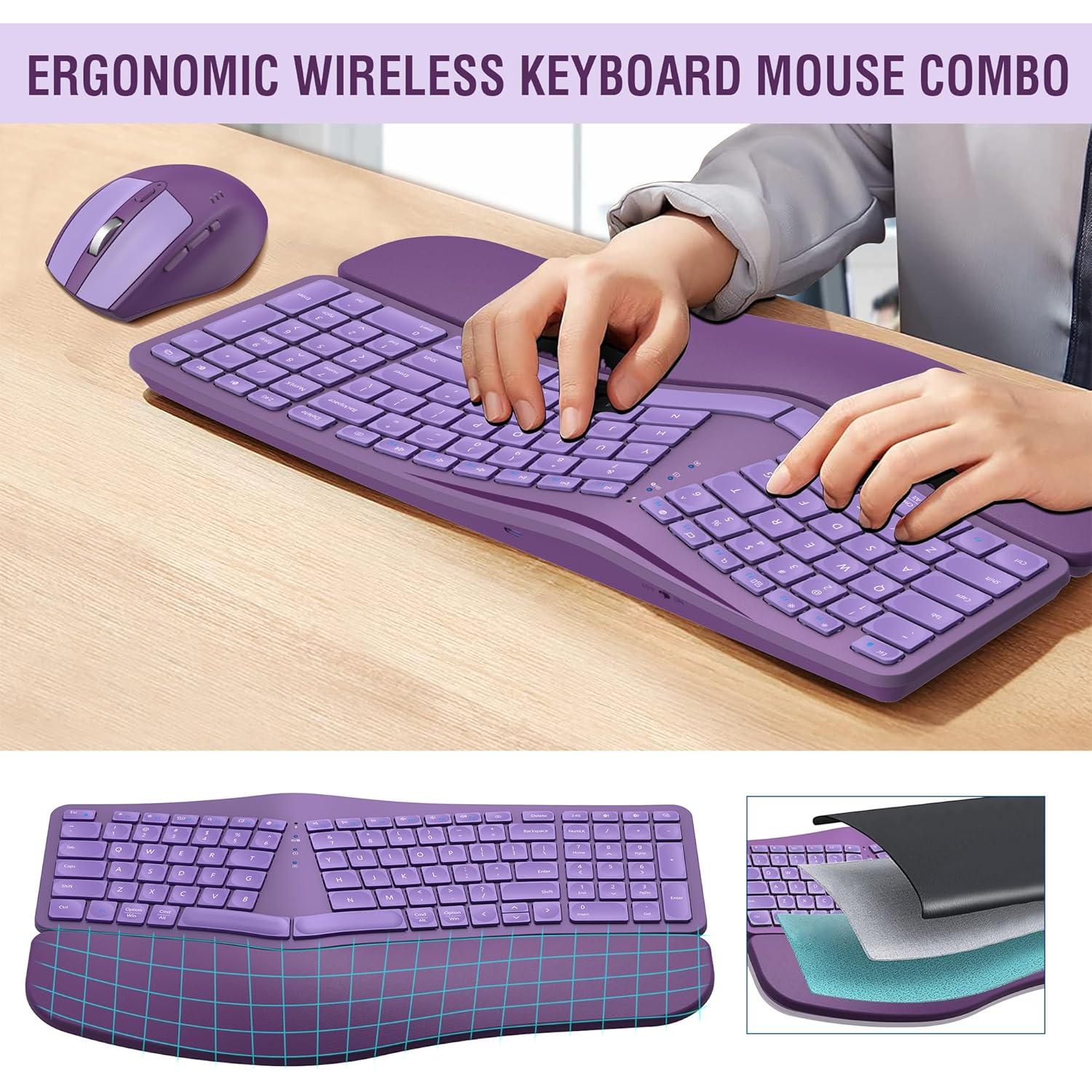Combo Teclado y Ratón Inalámbrico Ergonómico MK960 - Recargable, Bluetooth, Multi-Dispositivo, Púrpura