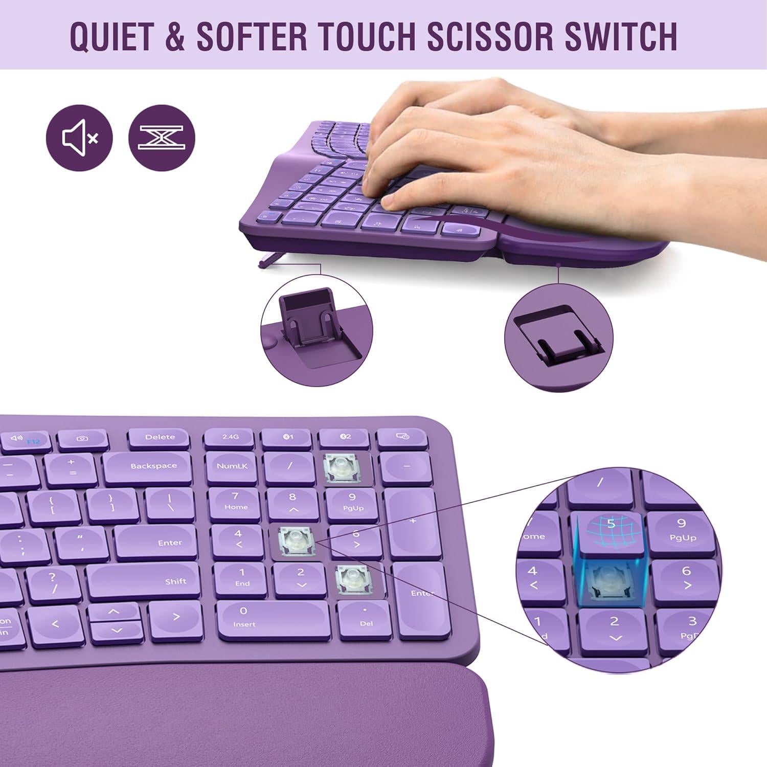 Combo Teclado y Ratón Inalámbrico Ergonómico MK960 - Recargable, Bluetooth, Multi-Dispositivo, Púrpura