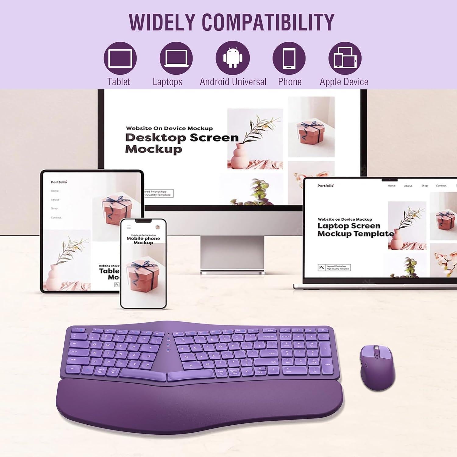 Combo Teclado y Ratón Inalámbrico Ergonómico MK960 - Recargable, Bluetooth, Multi-Dispositivo, Púrpura