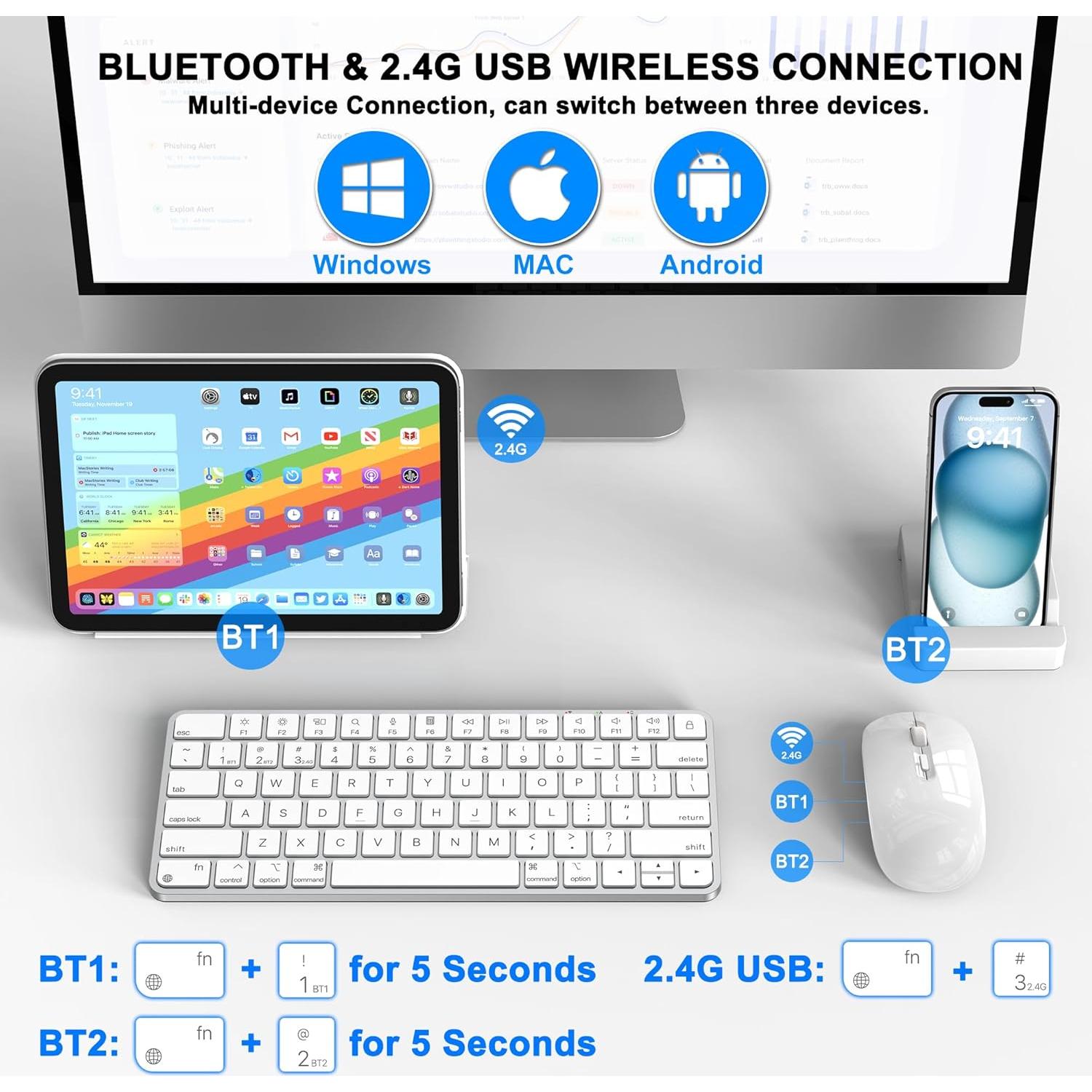 Combo Teclado y Ratón Inalámbricos ULSOU para Mac - Recargables