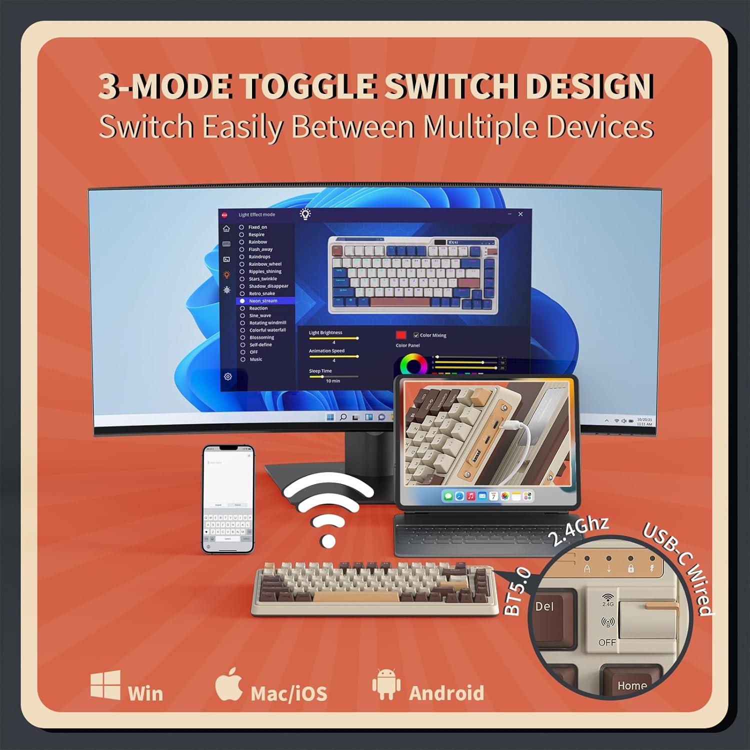 Teclado Mecánico Inalámbrico K75 PRO RGB Kzzi 82 Teclas