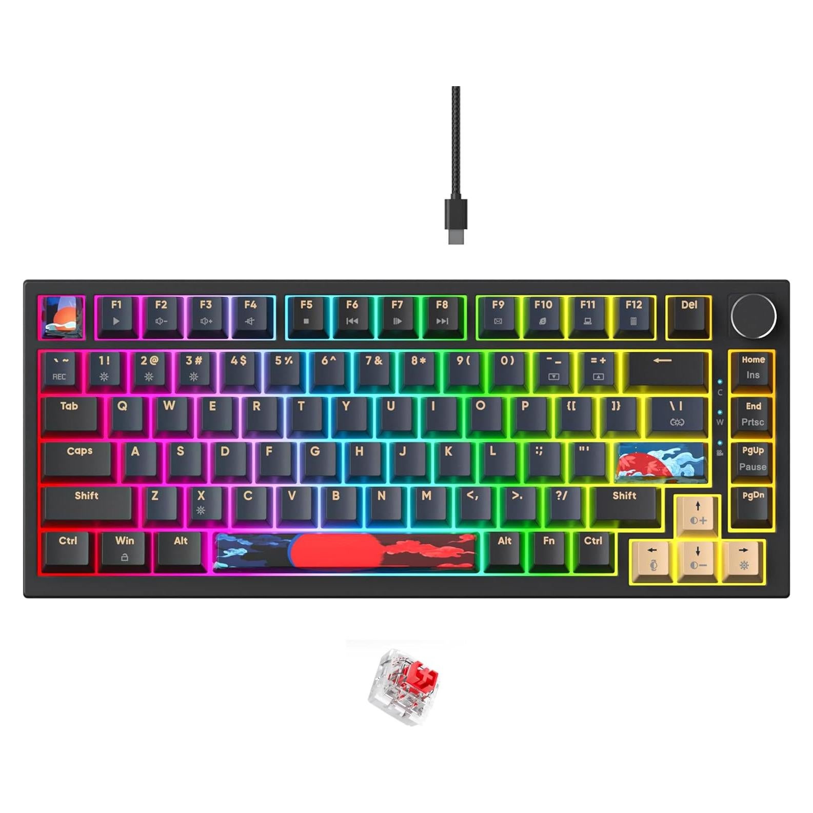 Teclado Mecánico Gaming Fogruaden 75% RGB Intercambiable Rojo