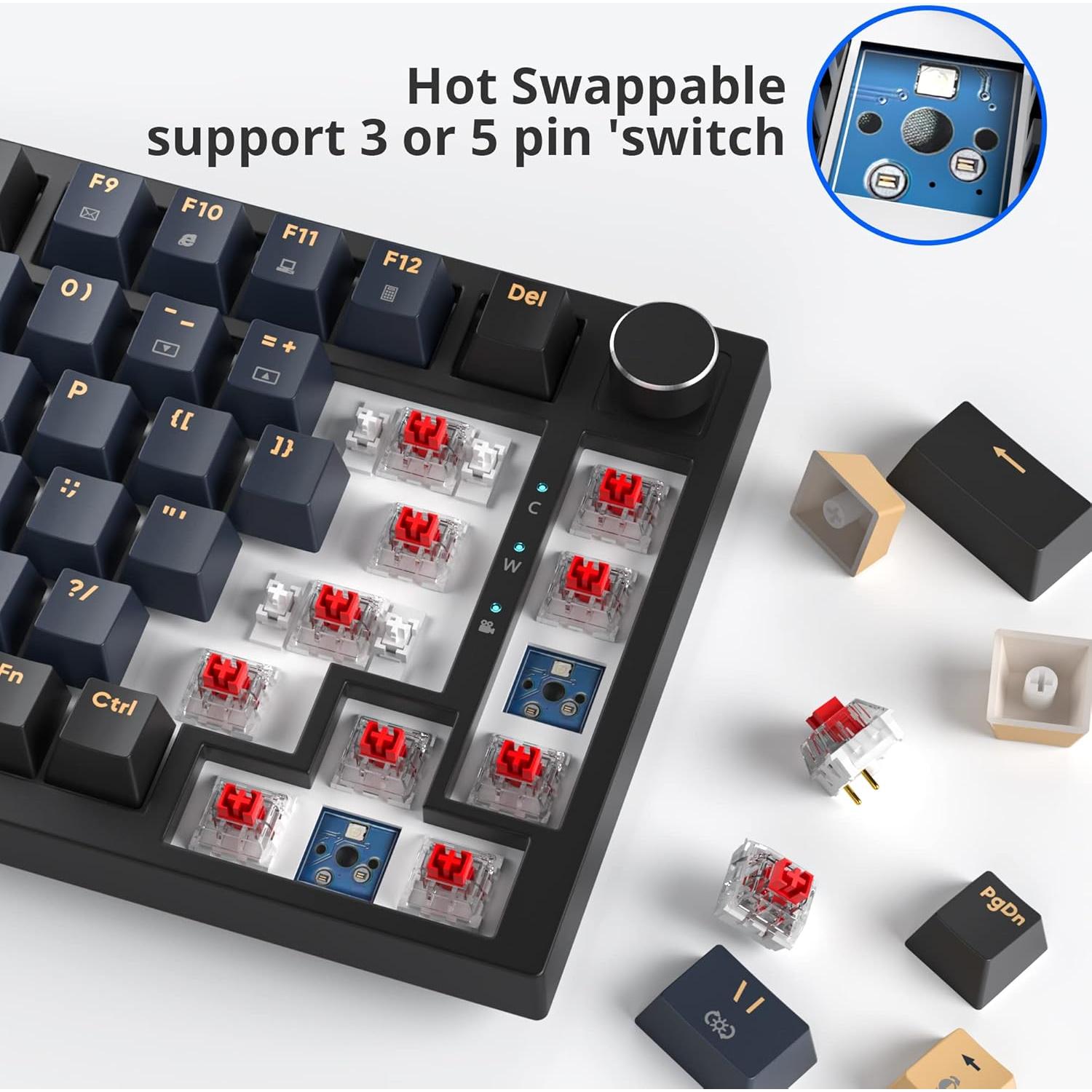 Teclado Mecánico Gaming Fogruaden 75% RGB Intercambiable Rojo