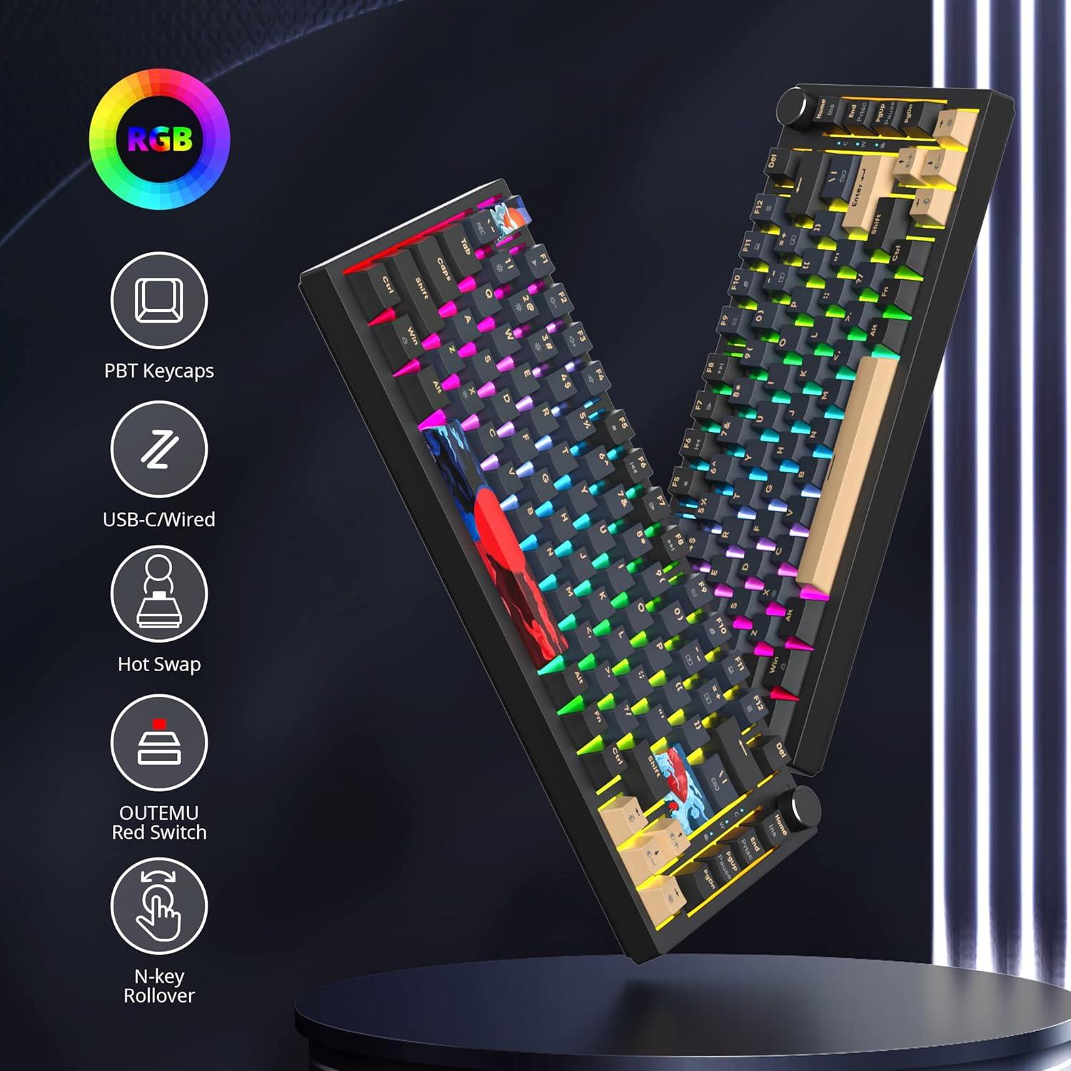 Teclado Mecánico Gaming Fogruaden 75% RGB Intercambiable Rojo
