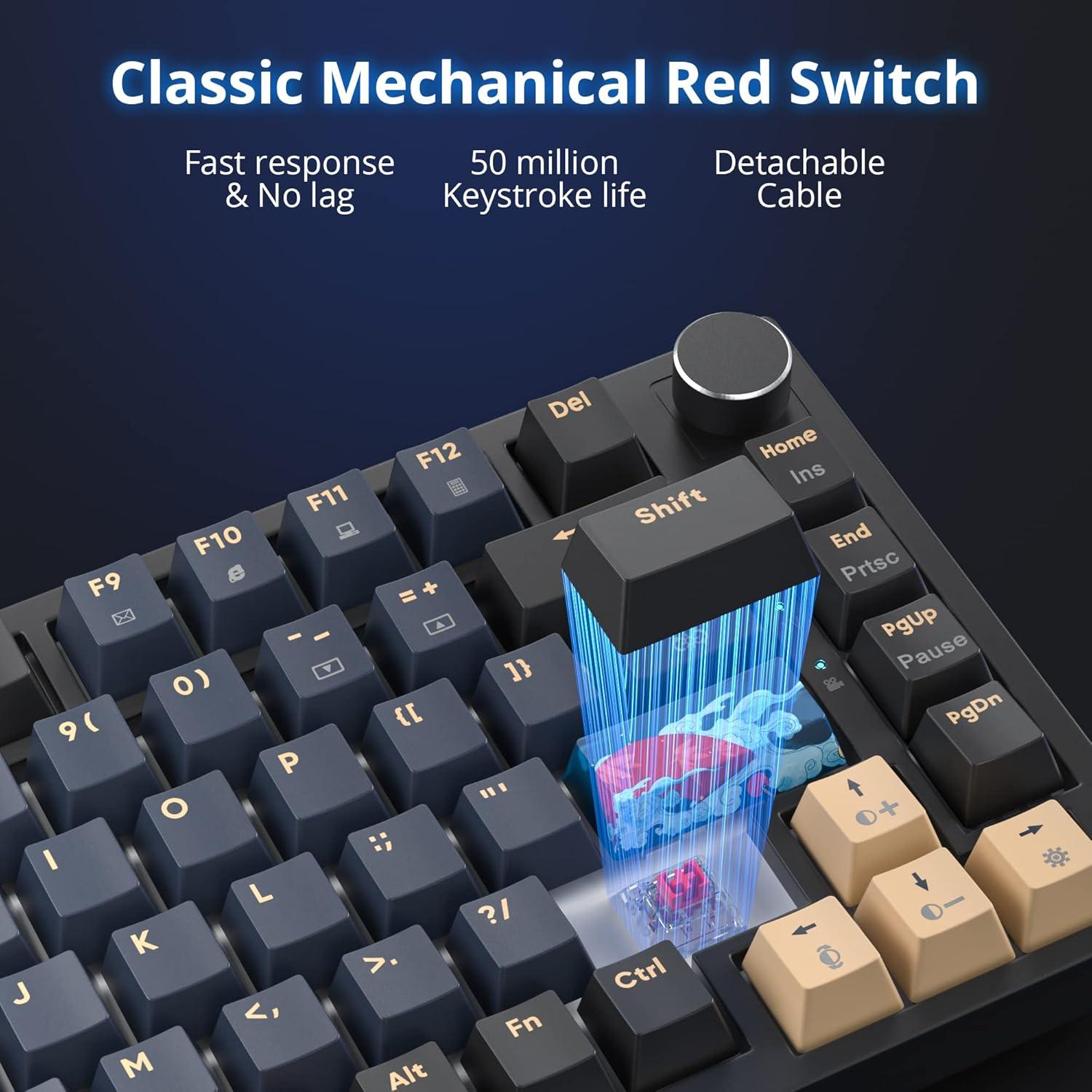 Teclado Mecánico Gaming Fogruaden 75% RGB Intercambiable Rojo