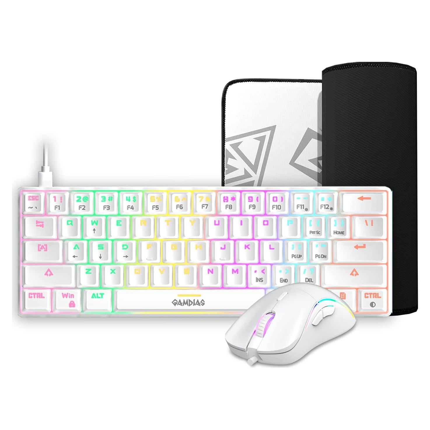 Combo Teclado Mecánico GAMDIAS Hermes E4 RGB + Ratón Ergonómico 12800 DPI + Alfombrilla Extendida