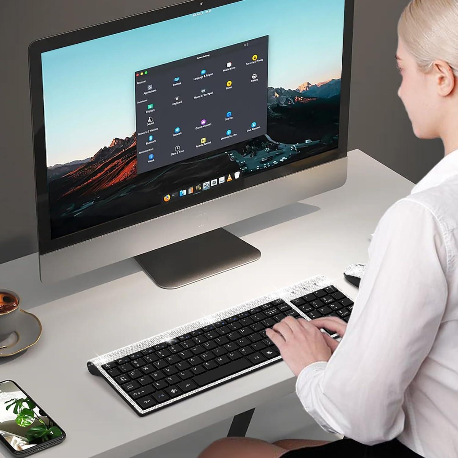 Teclado y Ratón Inalámbricos Fonicer Plata Brillantes 2.4G